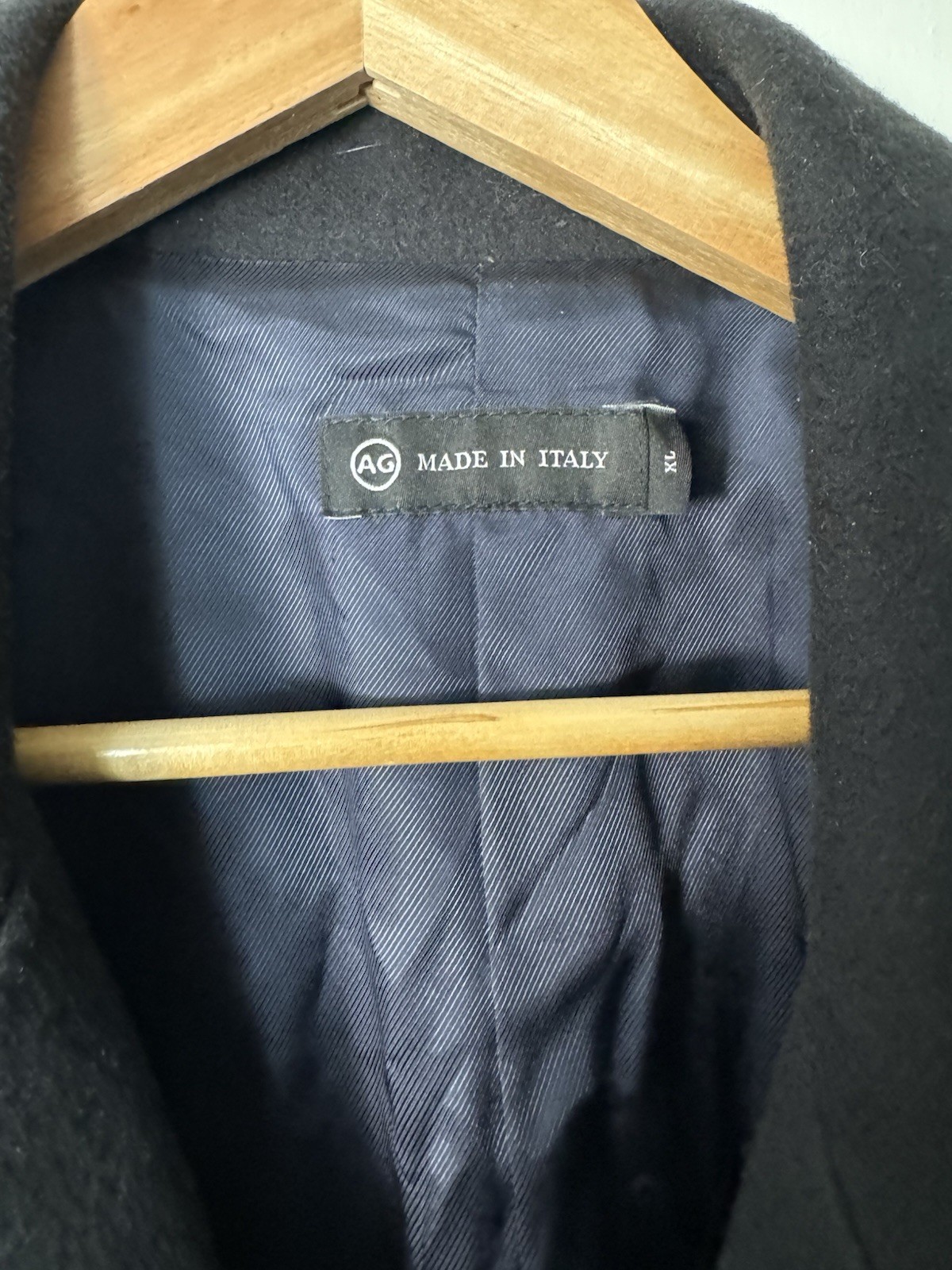 AG Men’s Black Pea Coat Made in Italy Button Closure Lined Pockets XL