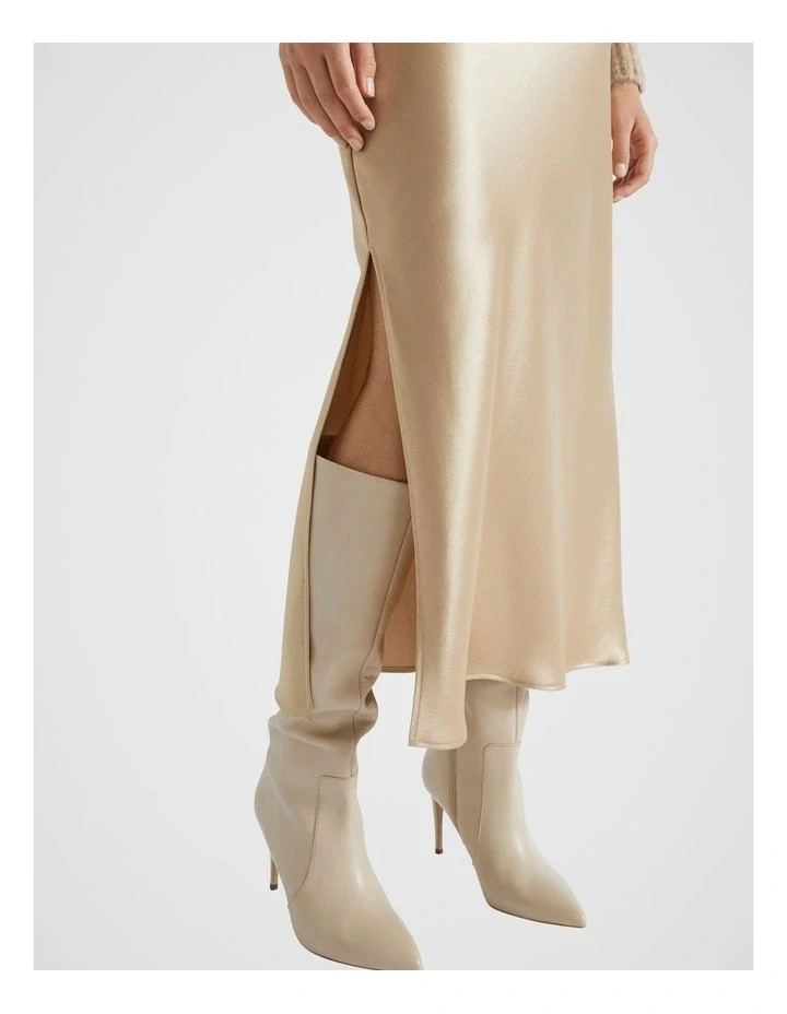 Acetate Satin Champagne gold midi-maxi slip skirt capsule day to night UK 6 8