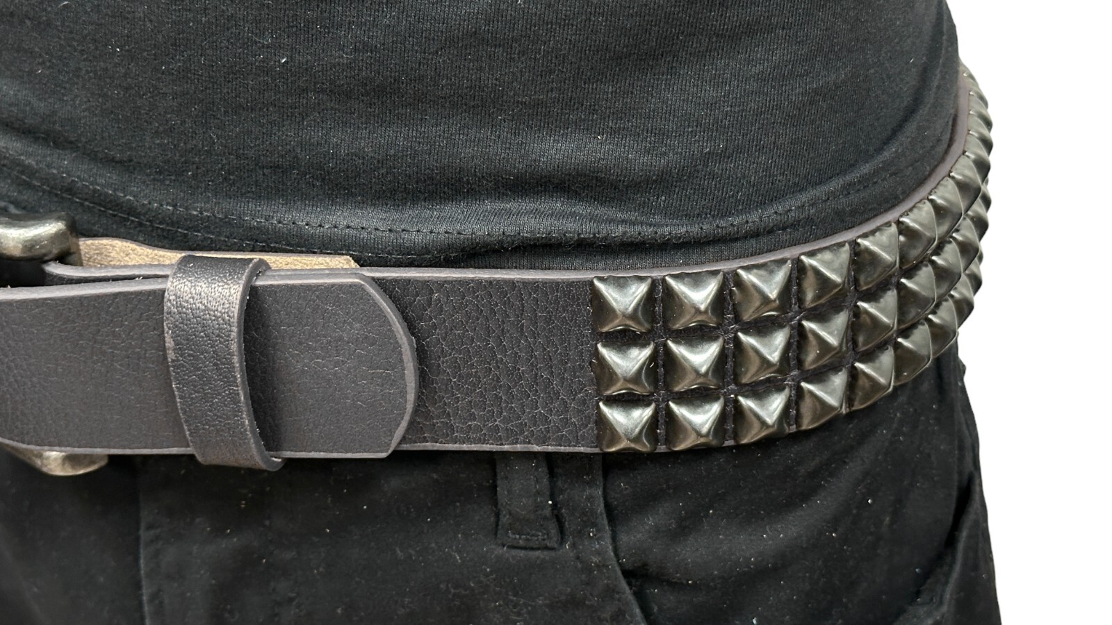 BLACK Three Row BLACK Pyramid Stud Belt Leather Handmade Studded Belt Punk Goth