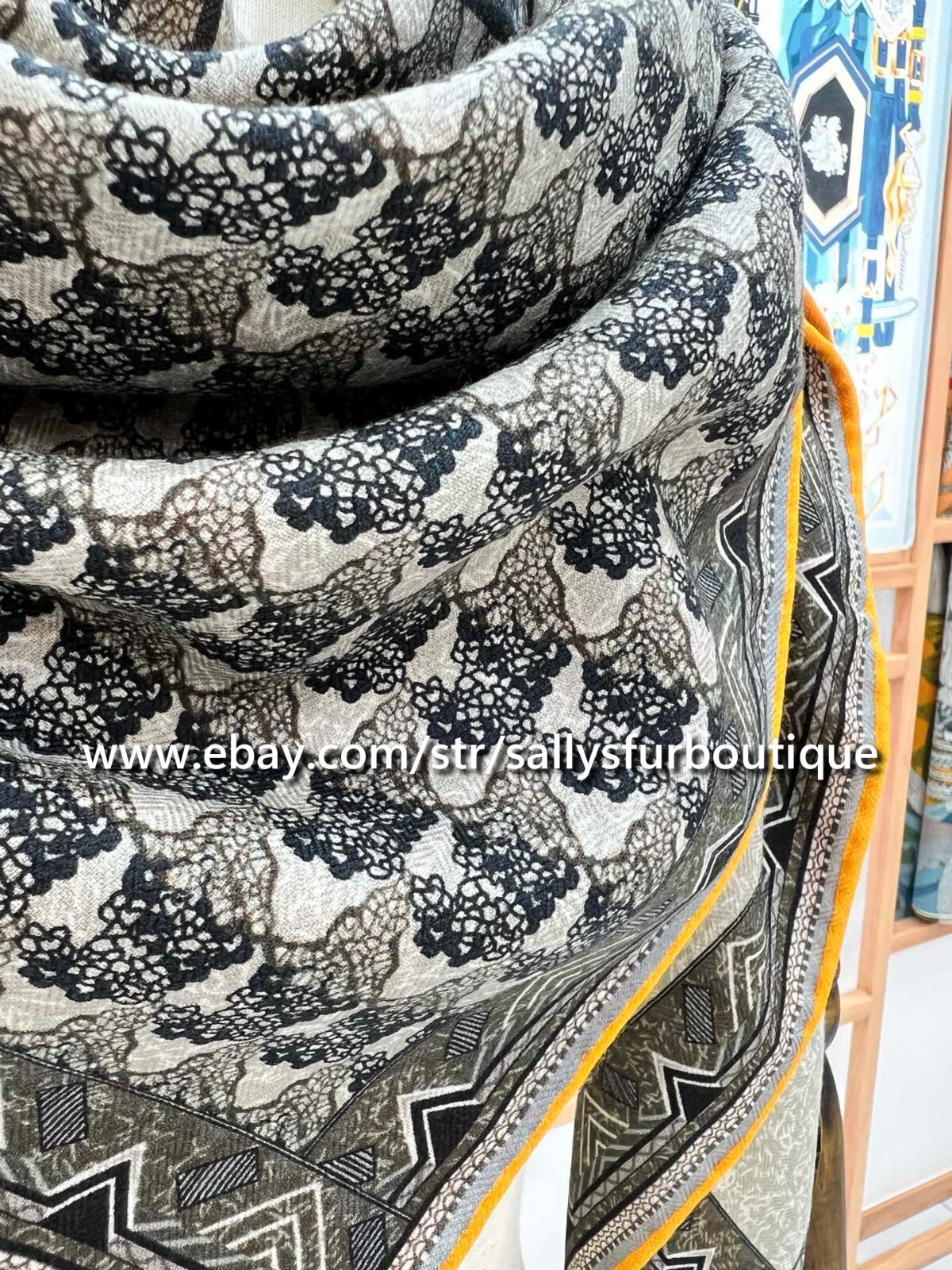 Sallys 70% Cashmere & 30% Silk Wrap Scarf Horses Print Double Face Shawl 53″