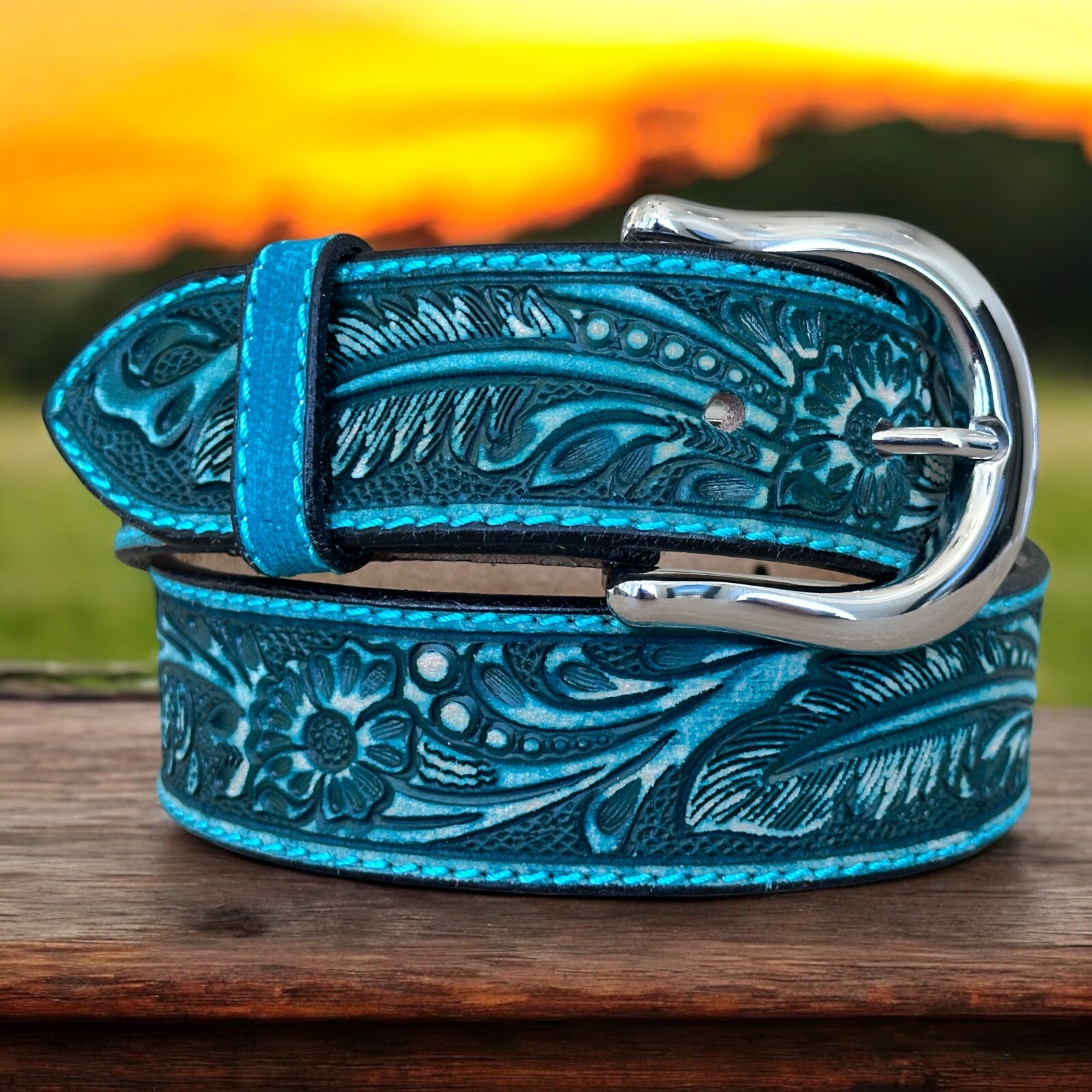 Western Belt Handmade Men’s Full Grain Leather With Buckle Tolled Cowboy Belt