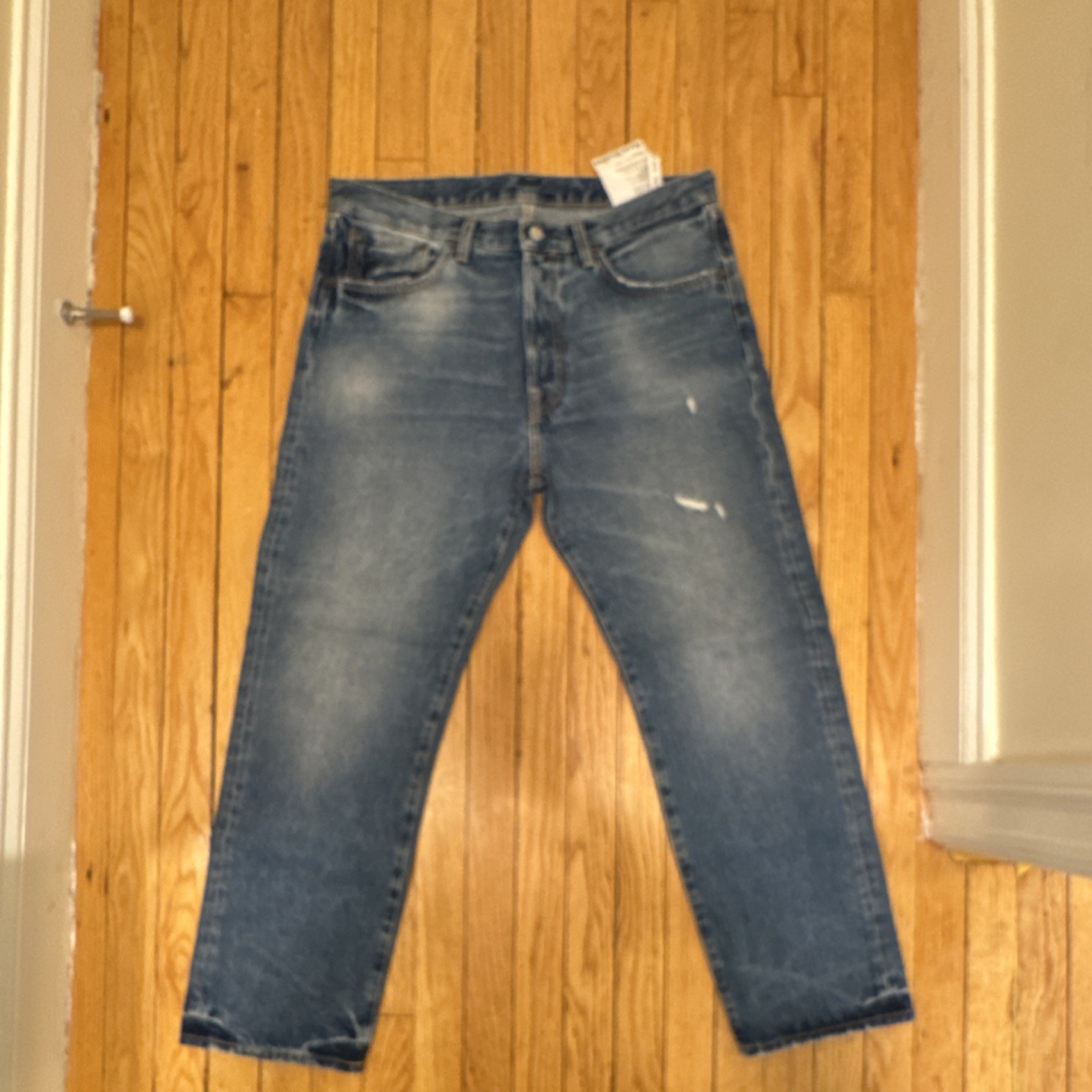 Acne Studios Men’s Blue Straight Distressed Denim Jeans Regular Fit 2003 Series