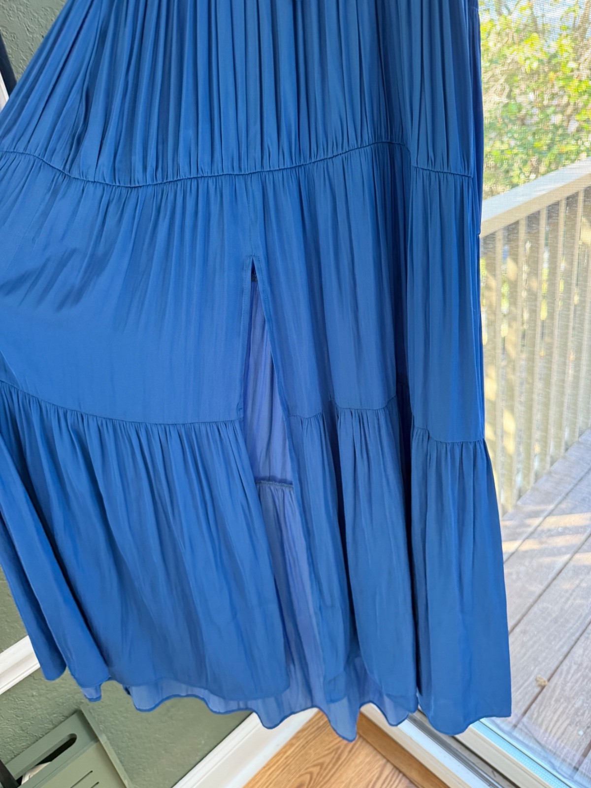 MAJE Blue Satin Rushed Midi Dress Size Small