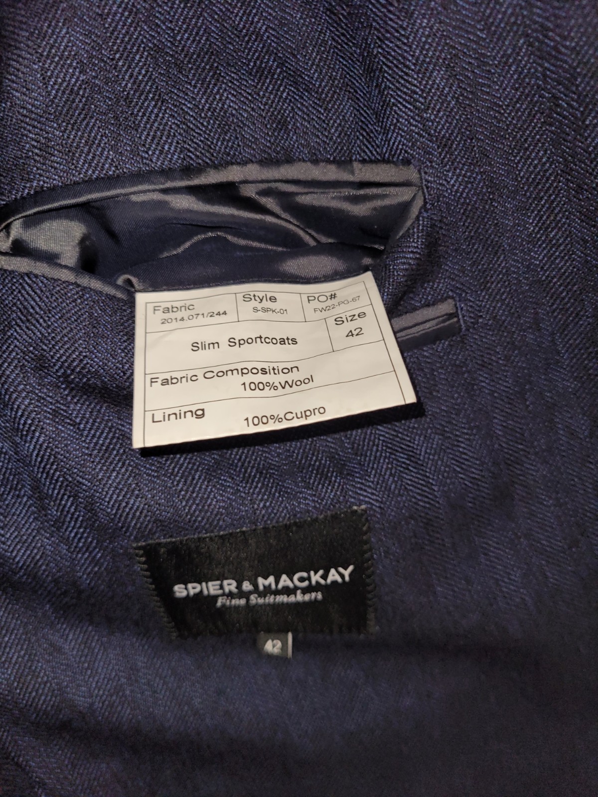 Spier Mackay Navy/Blue Wool Patch Pocket Peak Lapel Blazer 42R Slim