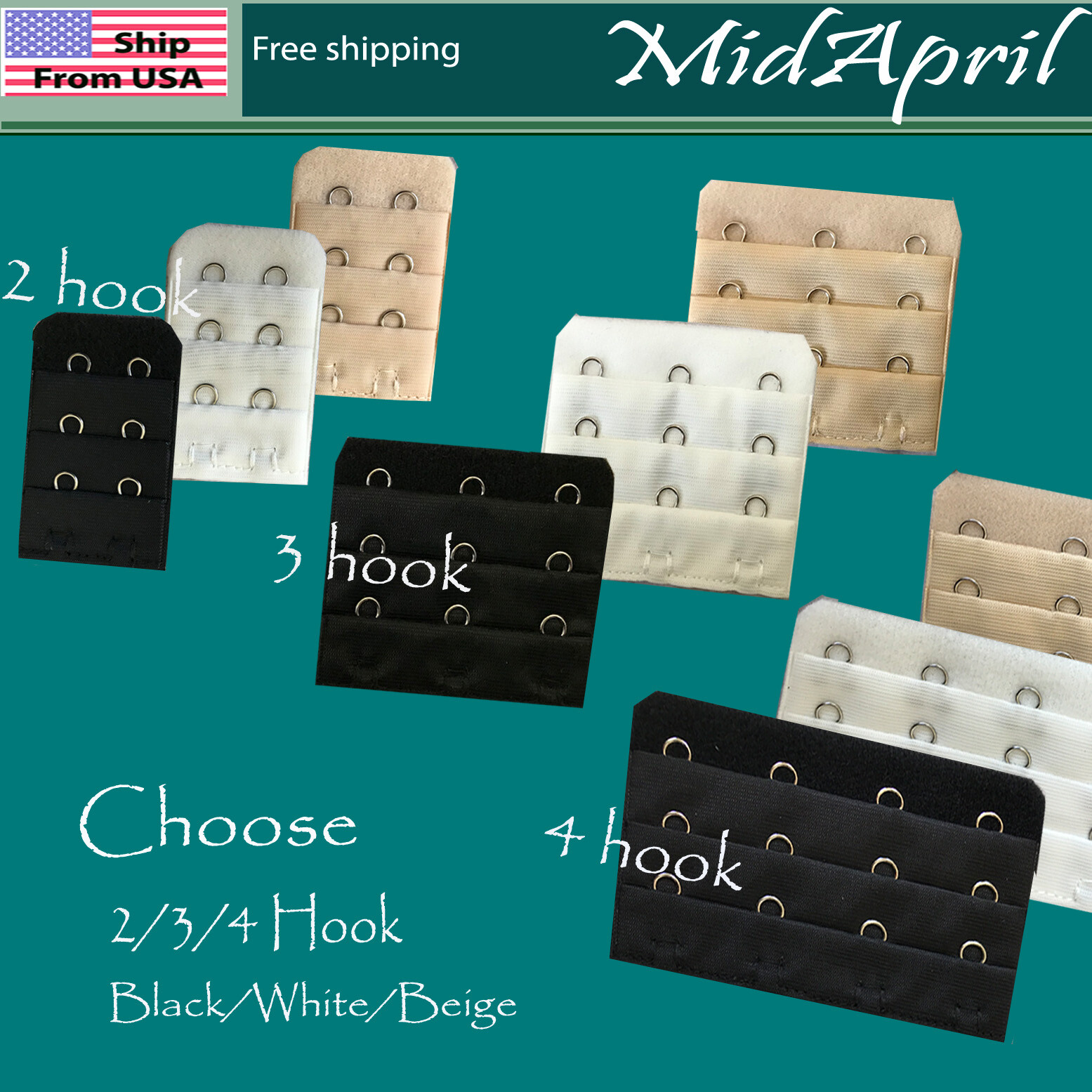 Bra Extenders 2 3 4 Hook Black White grey Beige Extension US SELLER!!