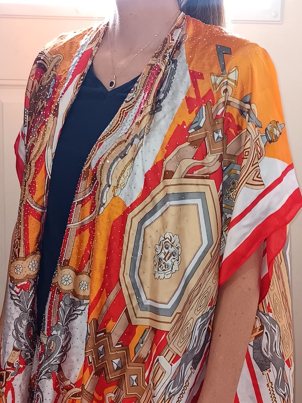 Adrienne Vittadini Women’s Multicolor Geometric Beaded Shawl/Wrap With Hat