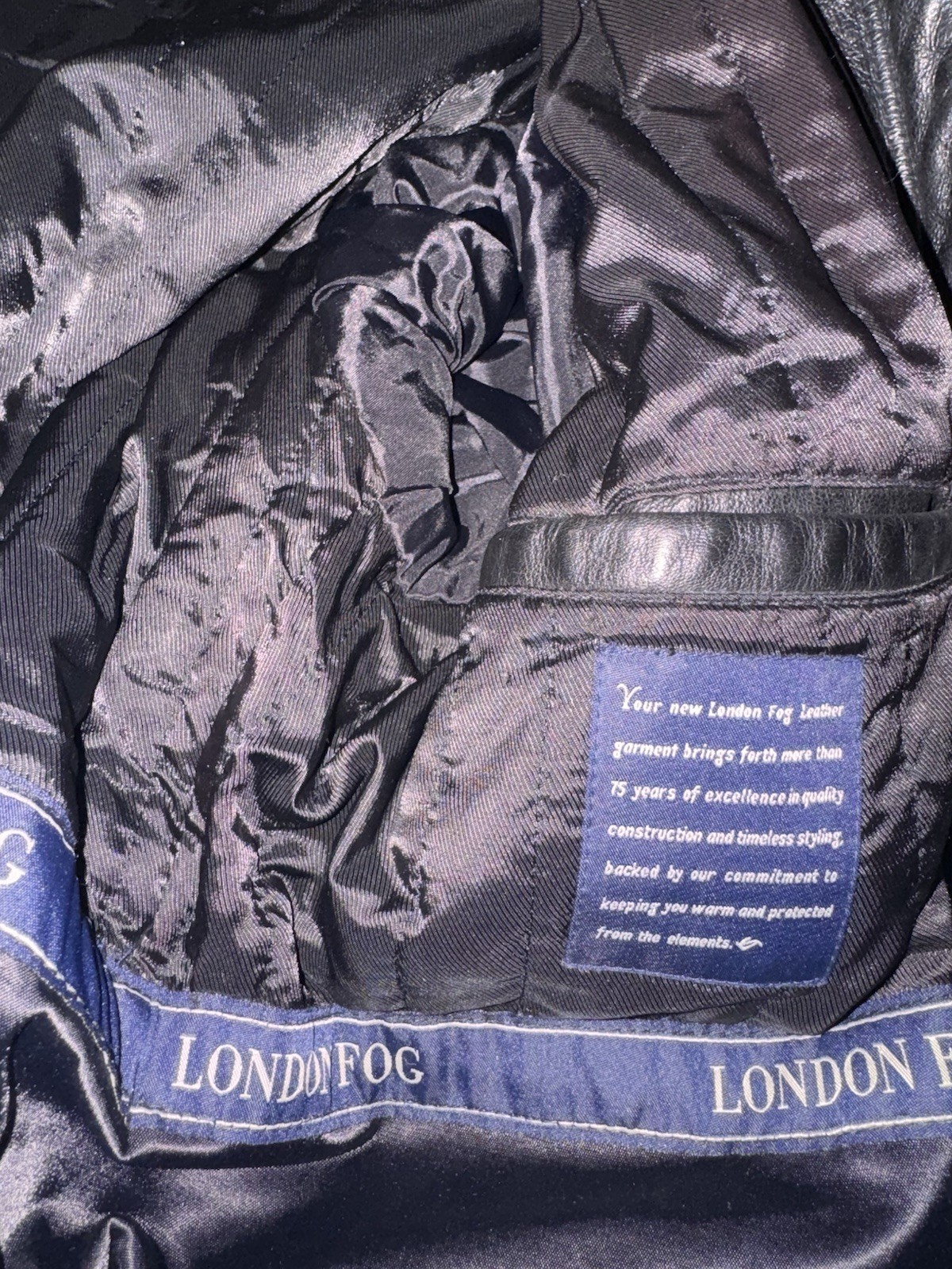 London Fog Men’s Black Leather Jacket M Zip Front Stand-Up Collar Lined