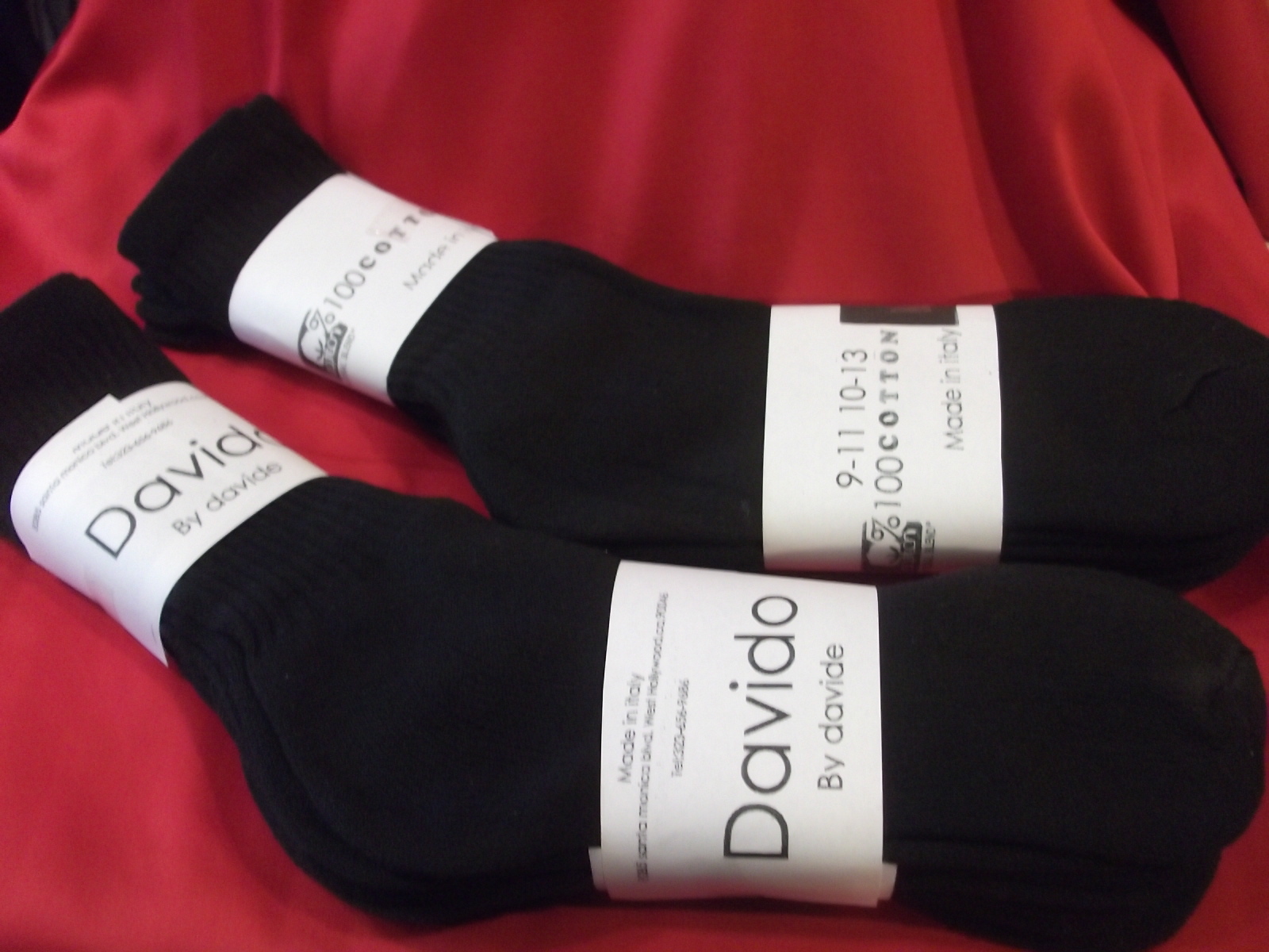Davido Mens socks crew casual made in Italy 100% cotton 6 pack black