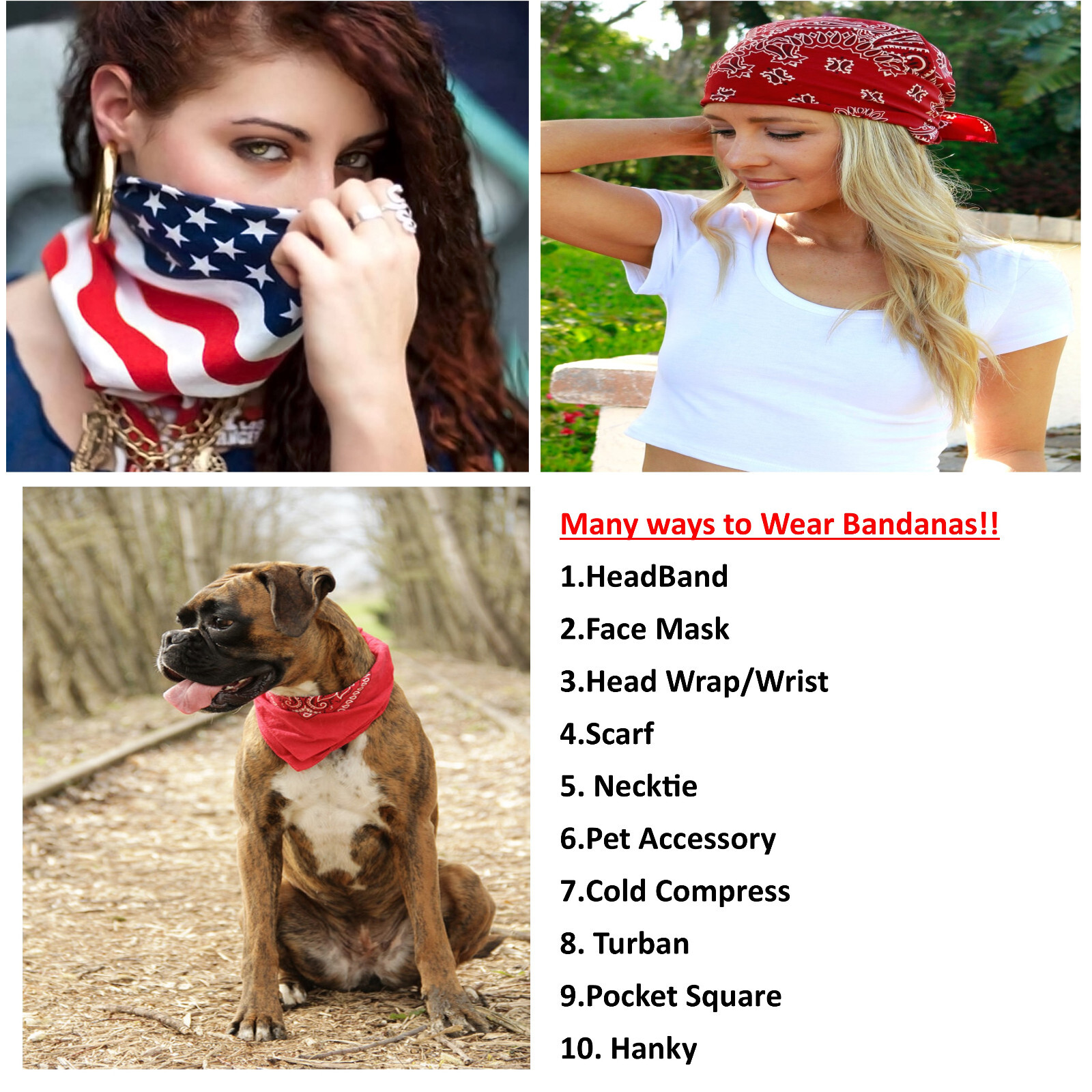 3/6/12/24/36/50/100 Pack USA America Wavy Flag 100% Cotton Bandana 22″x22″