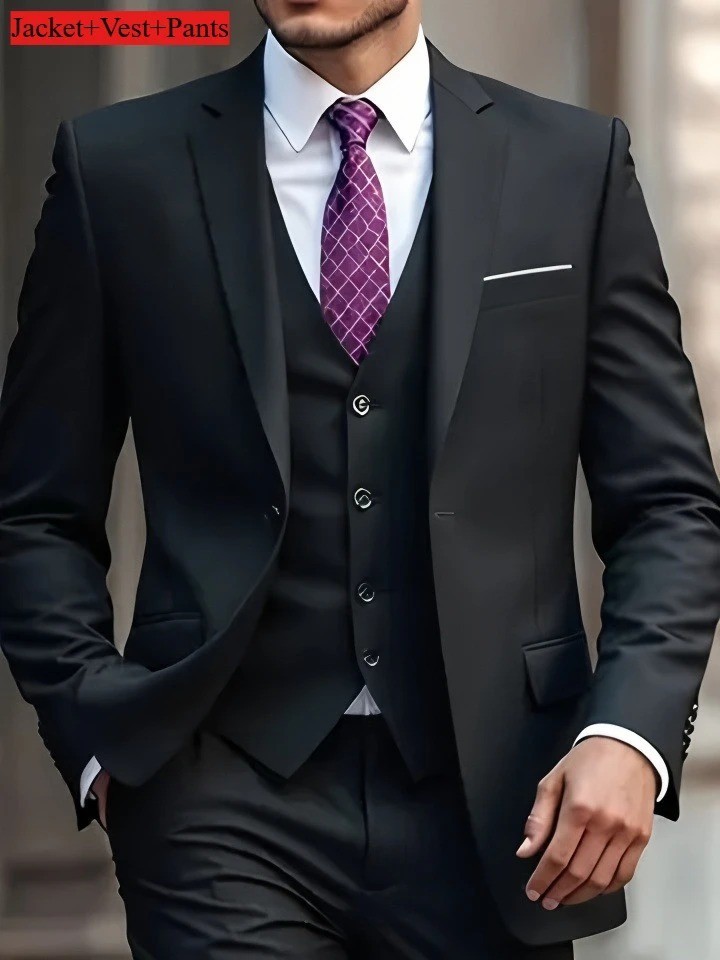 Men’s 3-Piece Slim Fit Suit Set Formal Wedding Business Party Blazer Vest Pant