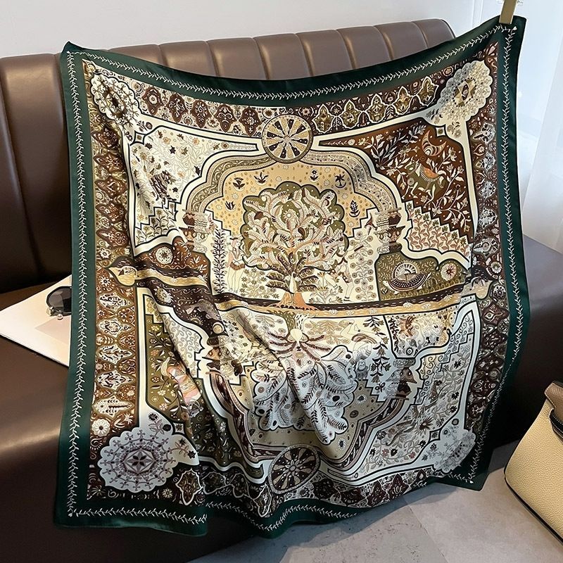 Boho Square Scarf 90CM Twill Silk Wrap Vintage Shawl Women Head Neck Scarf