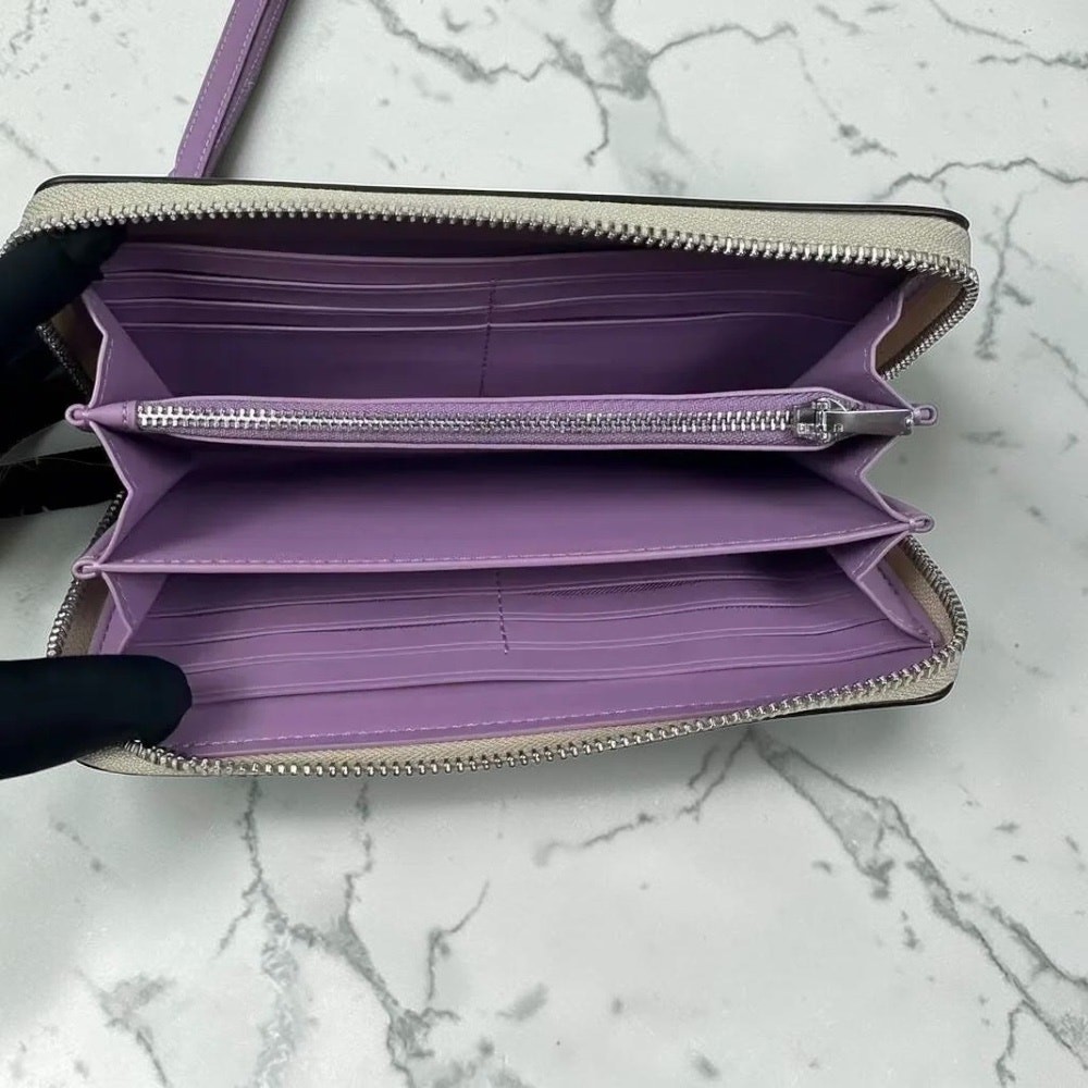 Coach Long Zip Around Wallet With Floral Print in Purple and Ivory CBN95