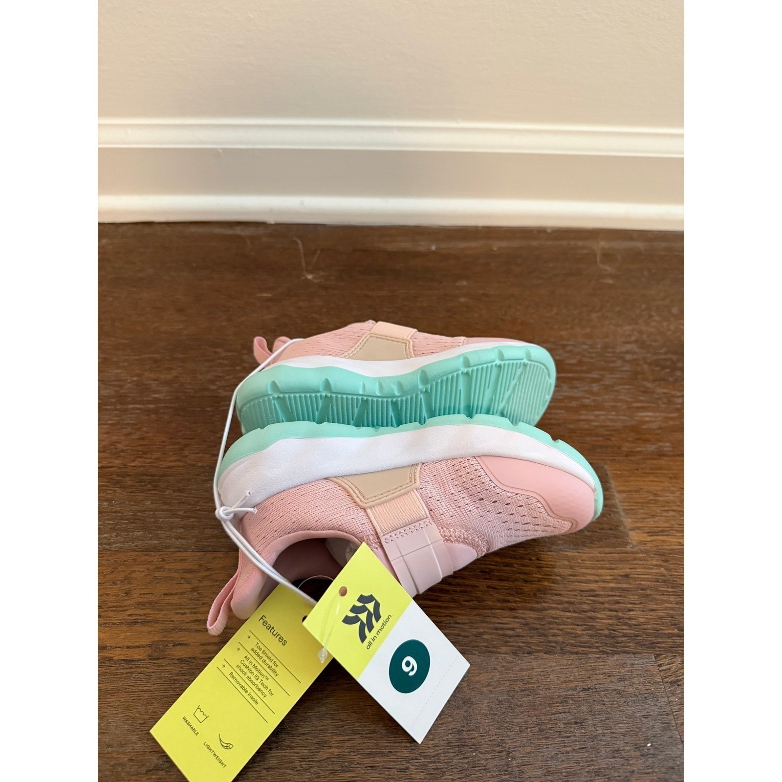 All in Motion Gennie Sneakers Kids Pink Mint Green Slip On Athletic Shoes Size 9
