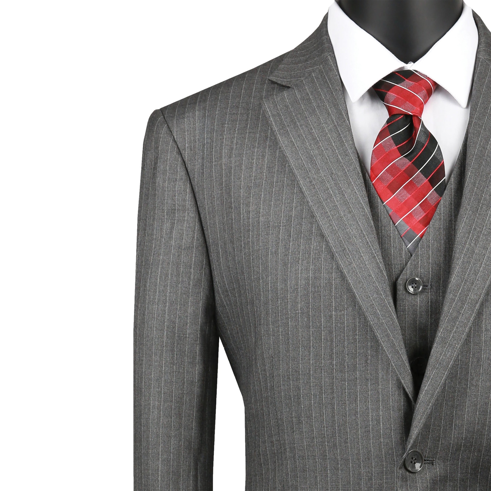 VINCI Men’s Medium Gray Pinstripe 3 Piece 2 Button Classic Fit Suit – NEW