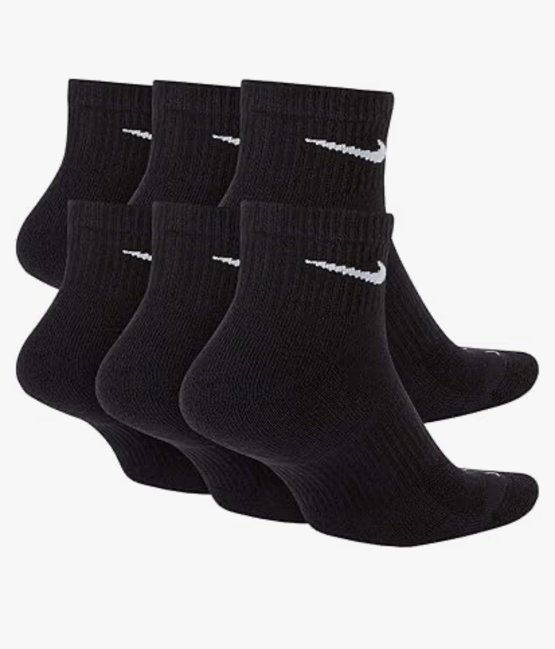 Nike Everyday Ankle Socks 6-Pairs, Size Large( 8-12)- Black