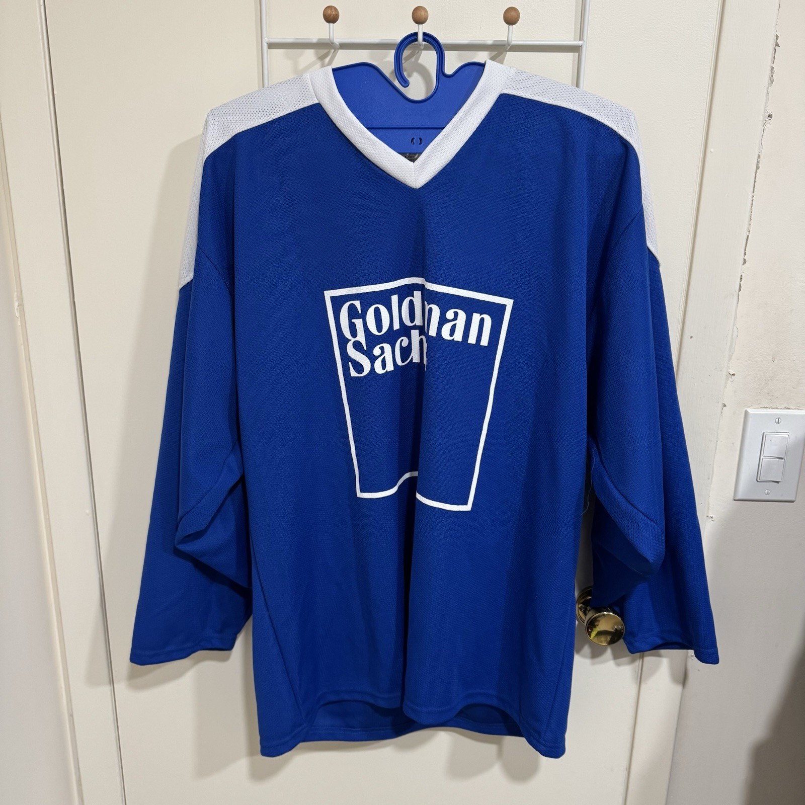 Rare Goldman Sachs Blue & White Hockey Jersey Investment Banking Men’s Size XL