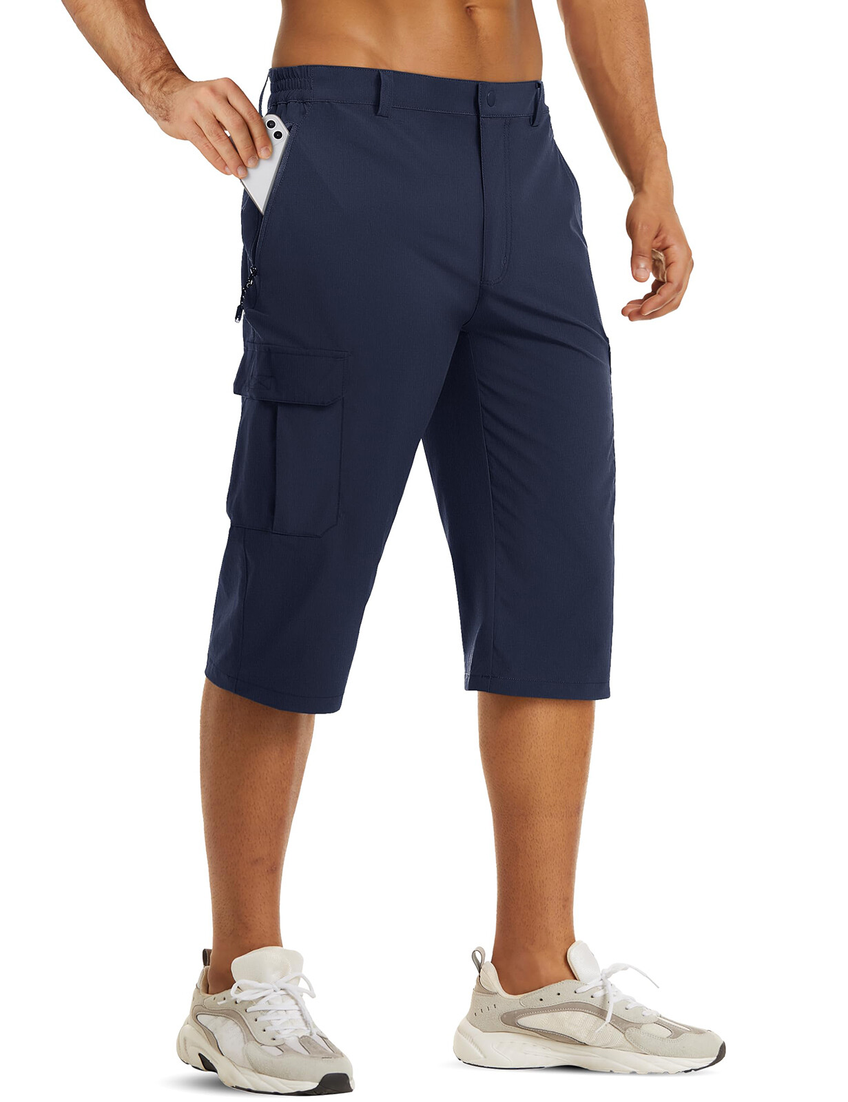 Mens Capri Pants Cargo Long Shorts Quick Drying Lightweight 3/4 Below Knee Pants