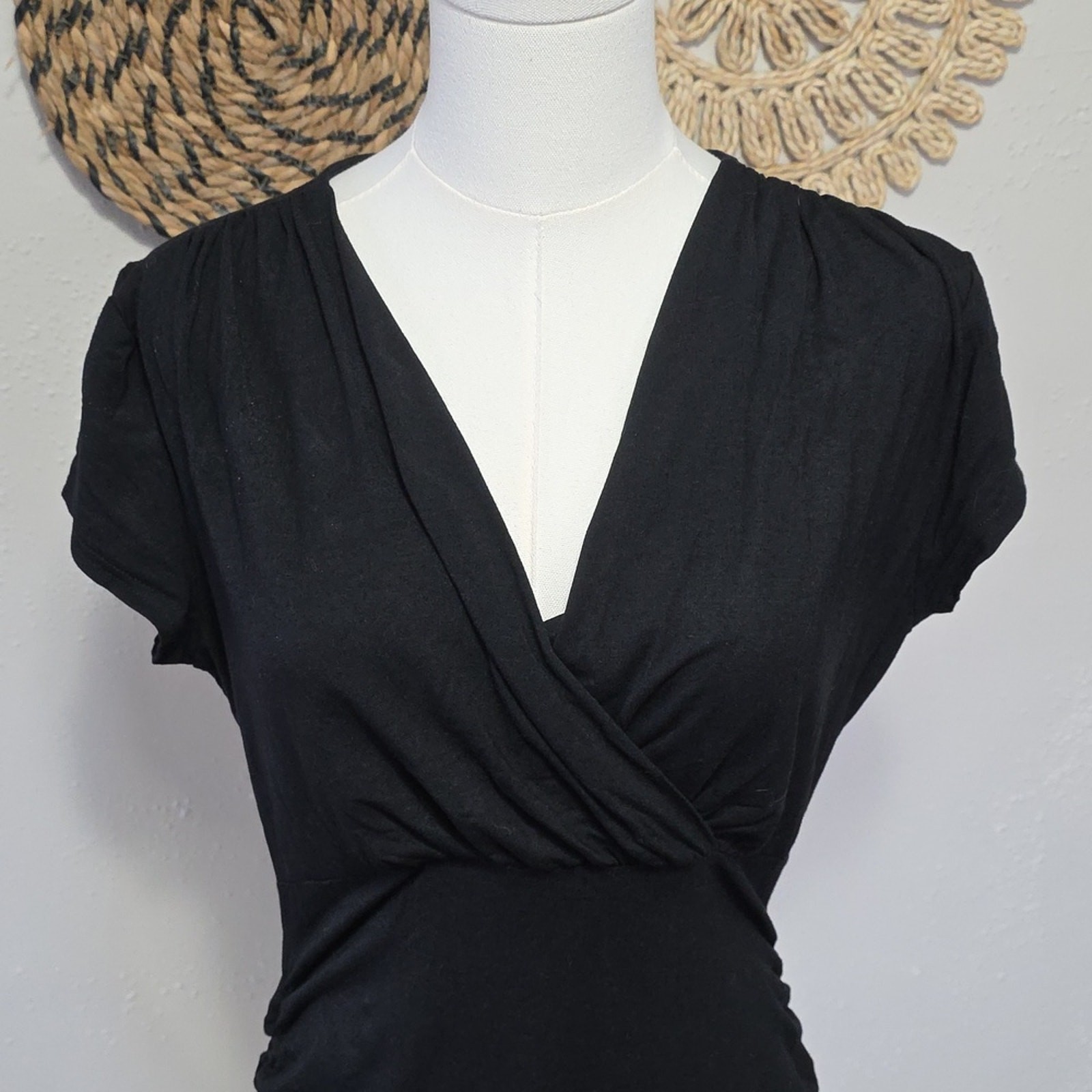 Phistic Little Black Wrap Bodycon Dress Womens L NWT Capsule Neutral Layering
