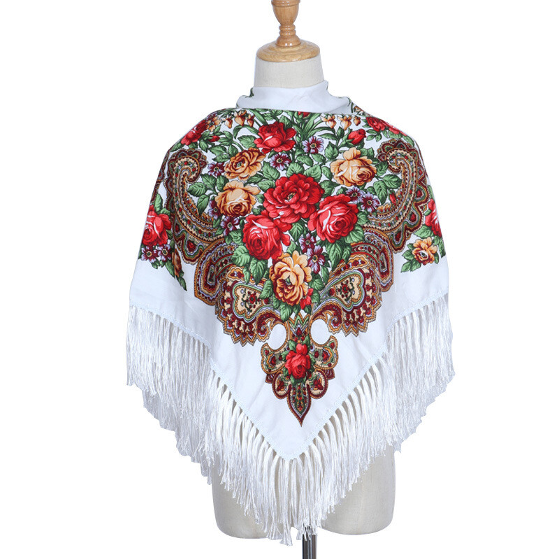 Ethnic Style Shawl Print Square Scarf Cotton Scarf Retro Tassel Shawl Women