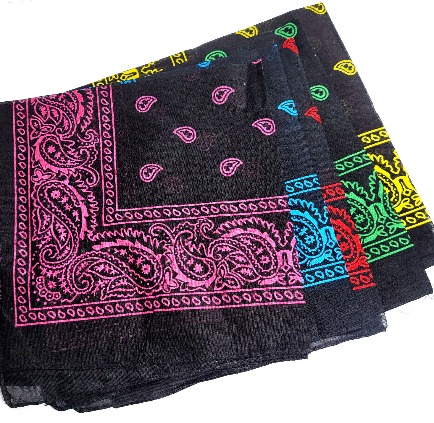 Black Bandana 100% Poly Paisley Print Double-Sided Head Neck Face Mask 21″-22″