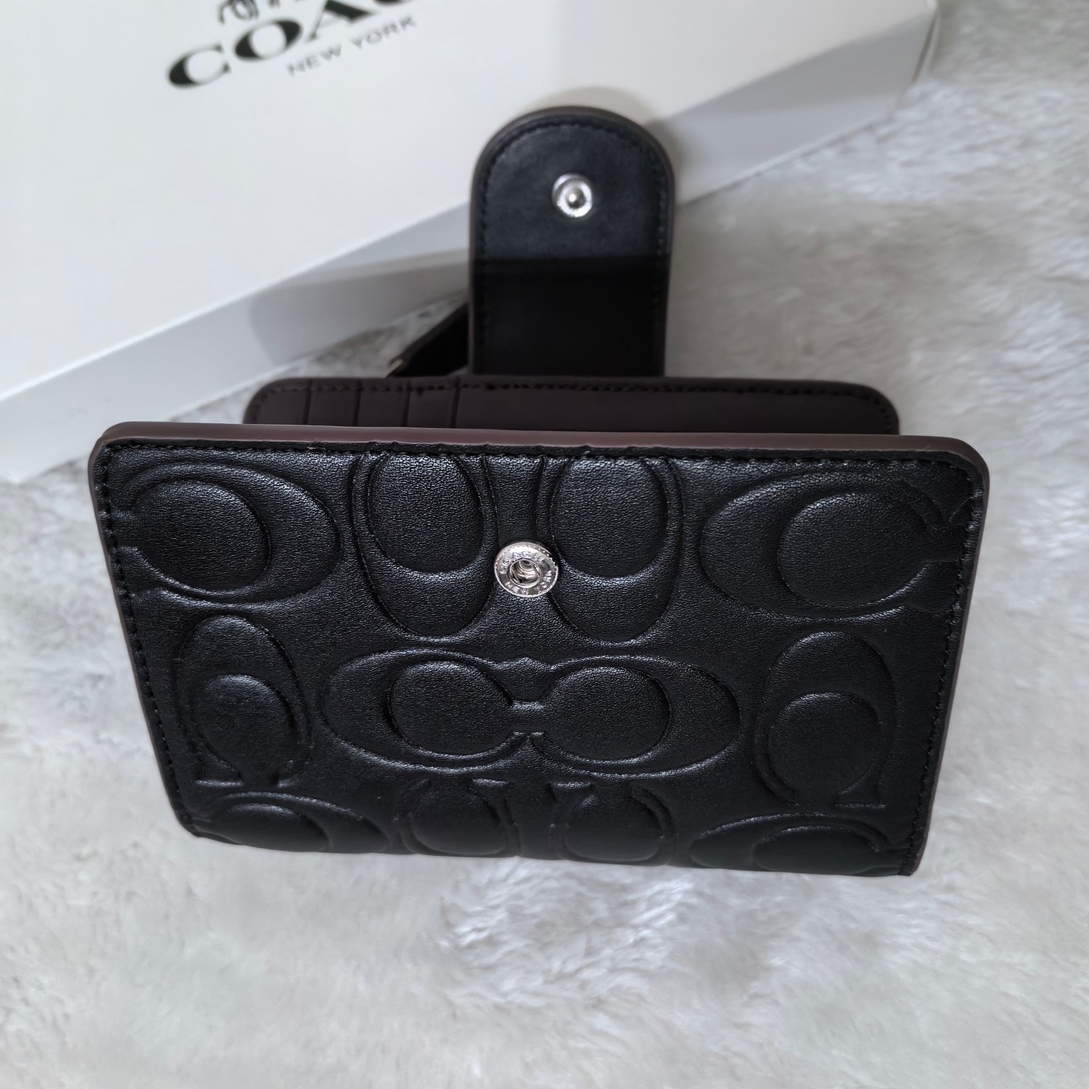 COACH Medium Corner Zip Wallet With Signature CM241 Black outlet New