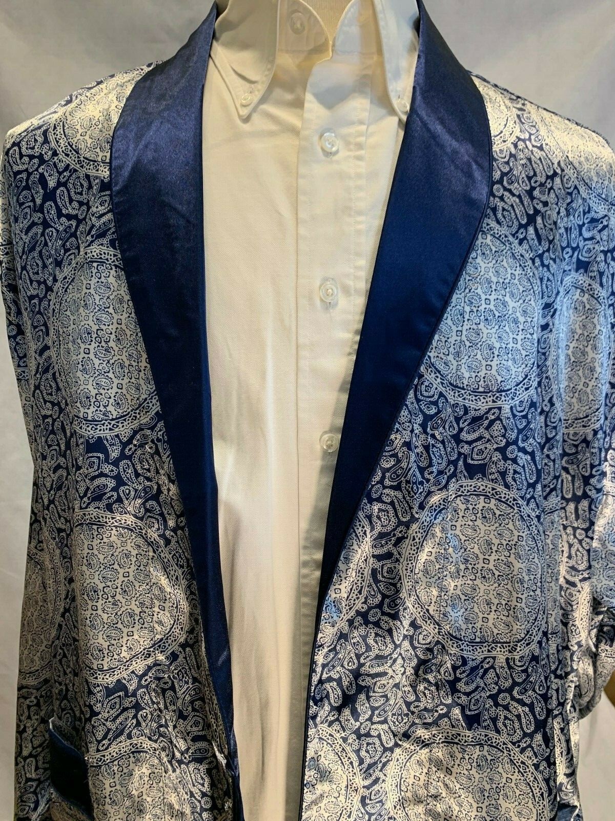 Mens Silk Satin Robe – Navy Paisley Auspicious ” 5 Day Delivery USA Seller ”