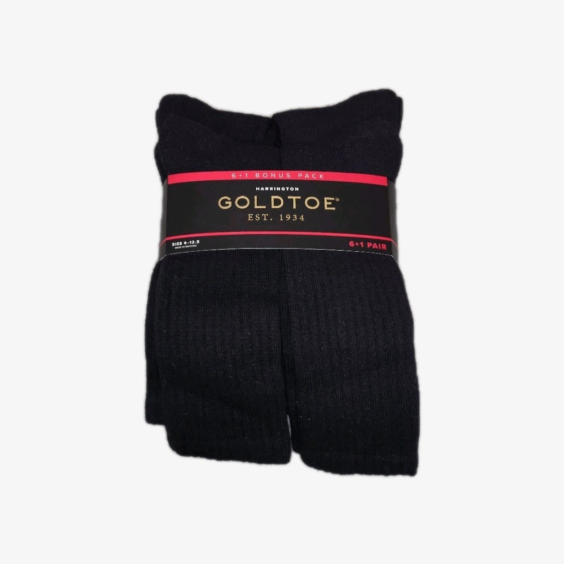 New GoldToe Men’s Black Crew Socks 7 Pack Harrington Collection Size 6-12.5