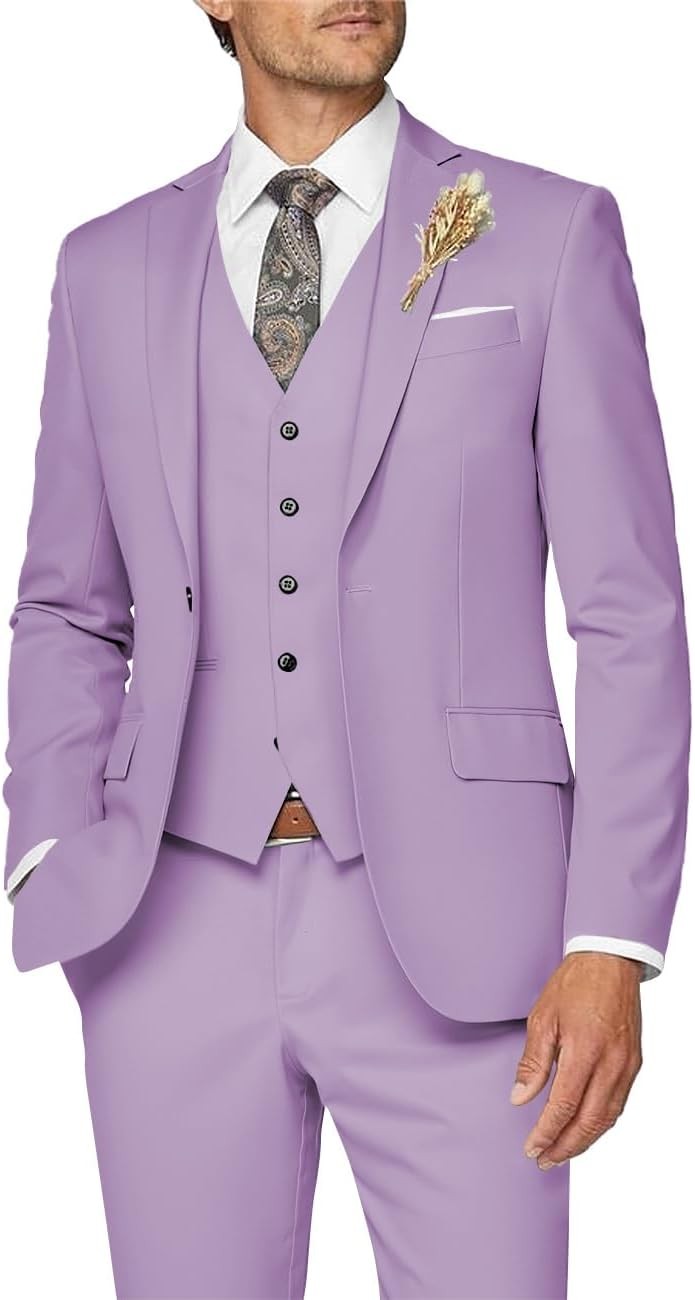 3 Piece Slim Fit Suit for Men Formal Business Wedding Prom Tuxedo Set