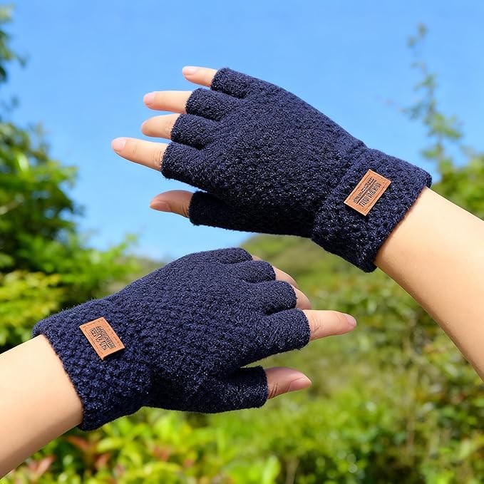 Winter Alpaca Wool Fingerless Gloves Thermal Men Knitted Half Finger Mitten Lot