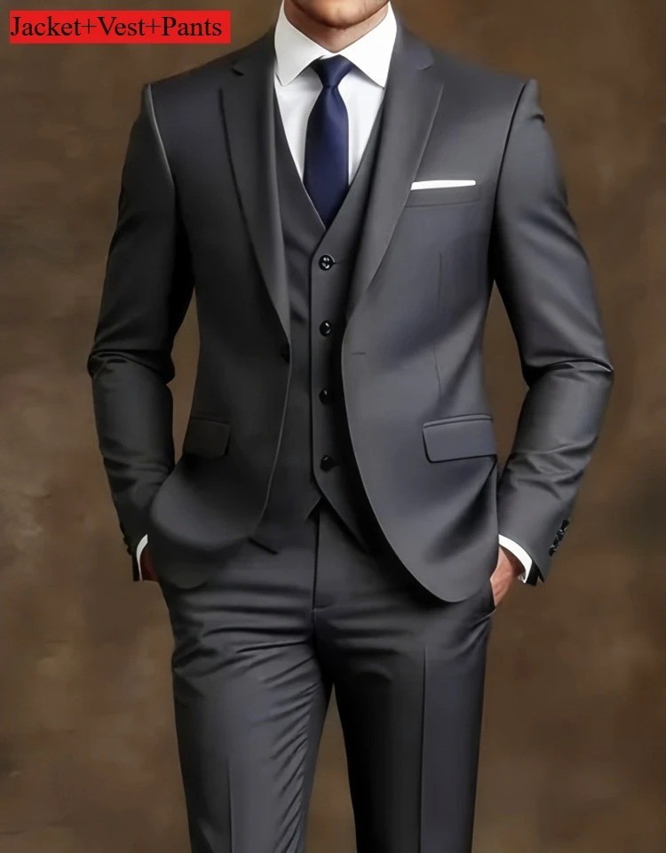 Men’s 3-Piece Slim Fit Suit Set Formal Wedding Business Party Blazer Vest Pant