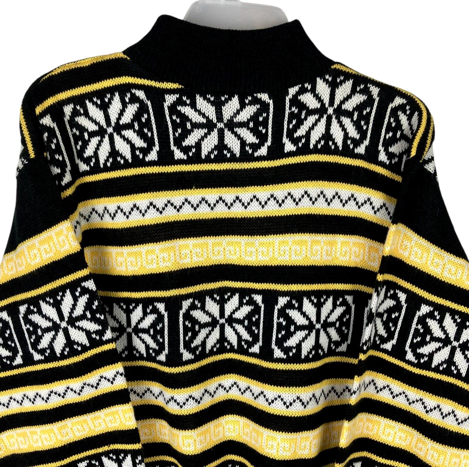 Vtg World Trade Knits Fair Isle Sweater Mock Neck Women’s S Acrylic Yellow Black