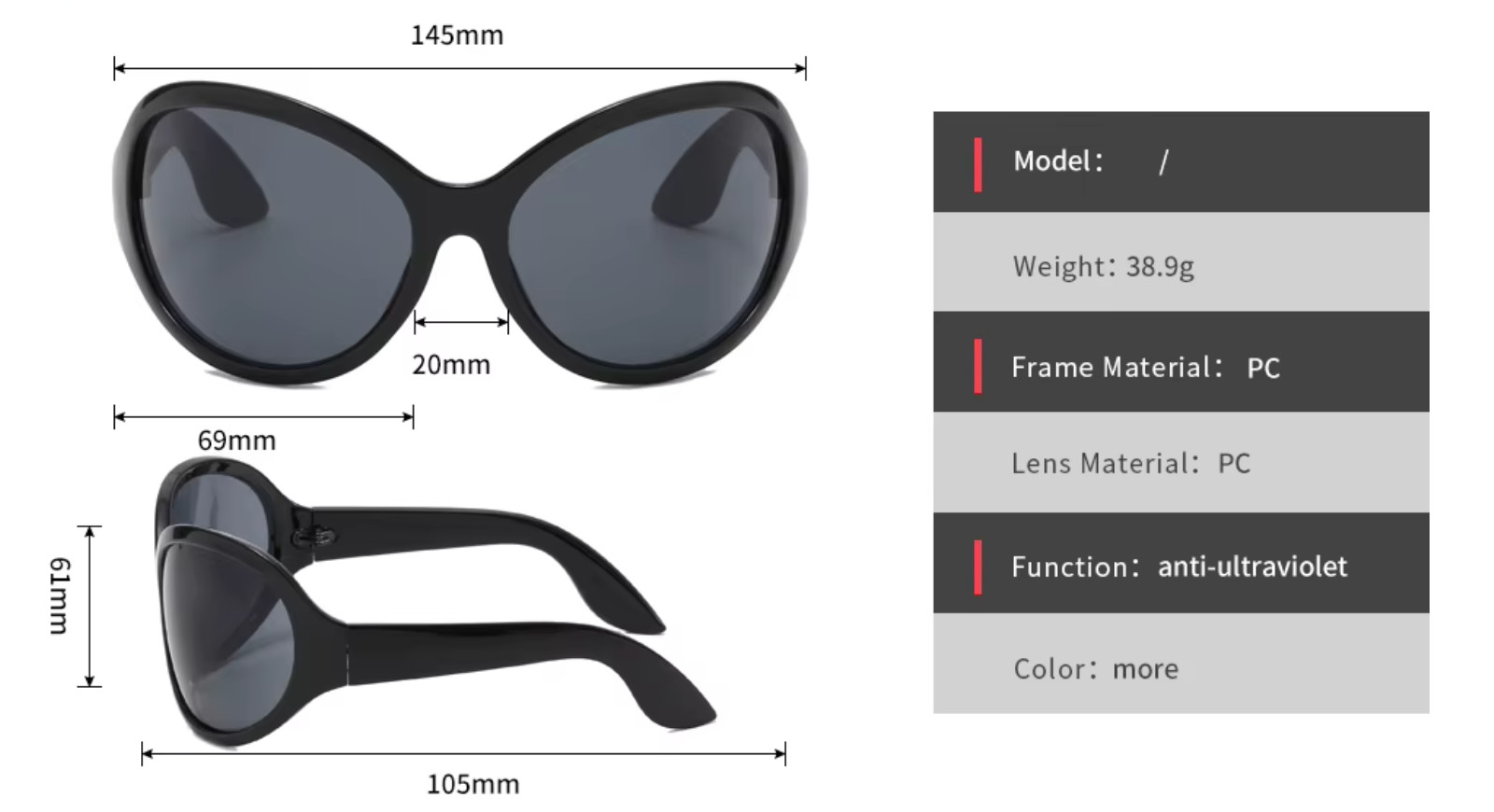 Women’s Designer Sunglasses Oversized Wrap Around Butterfly Shield Shades UV400