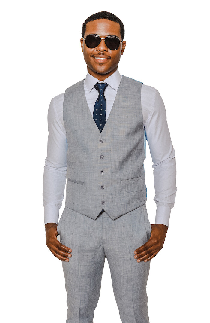 Slim Fit SILVER 3 Piece Vested 2 Button Windowpane Notch Lapel By AZARMAN 16308