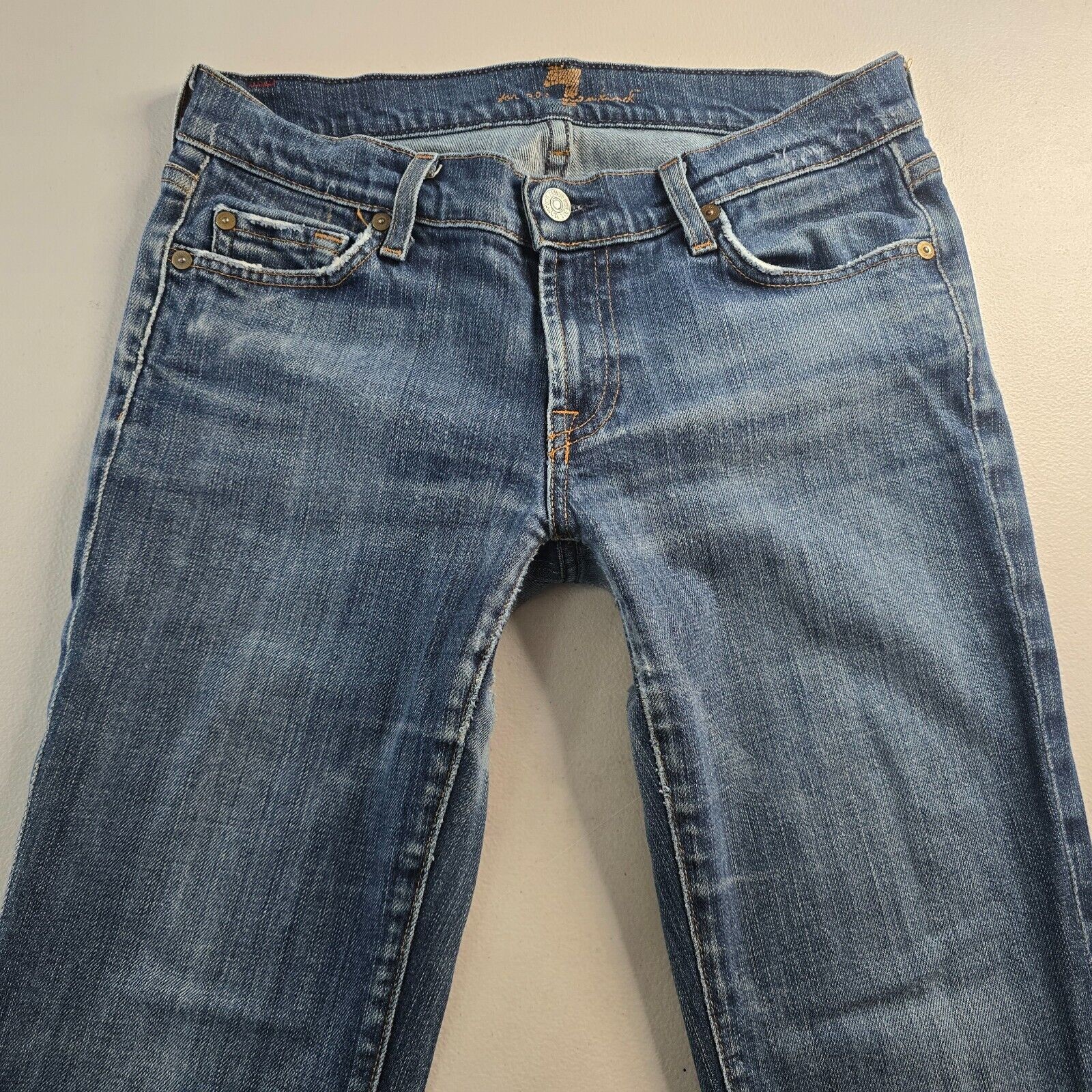7 For All Mankind Jeans Women’s 28 Blue Flare Medium Wash Slight Distress