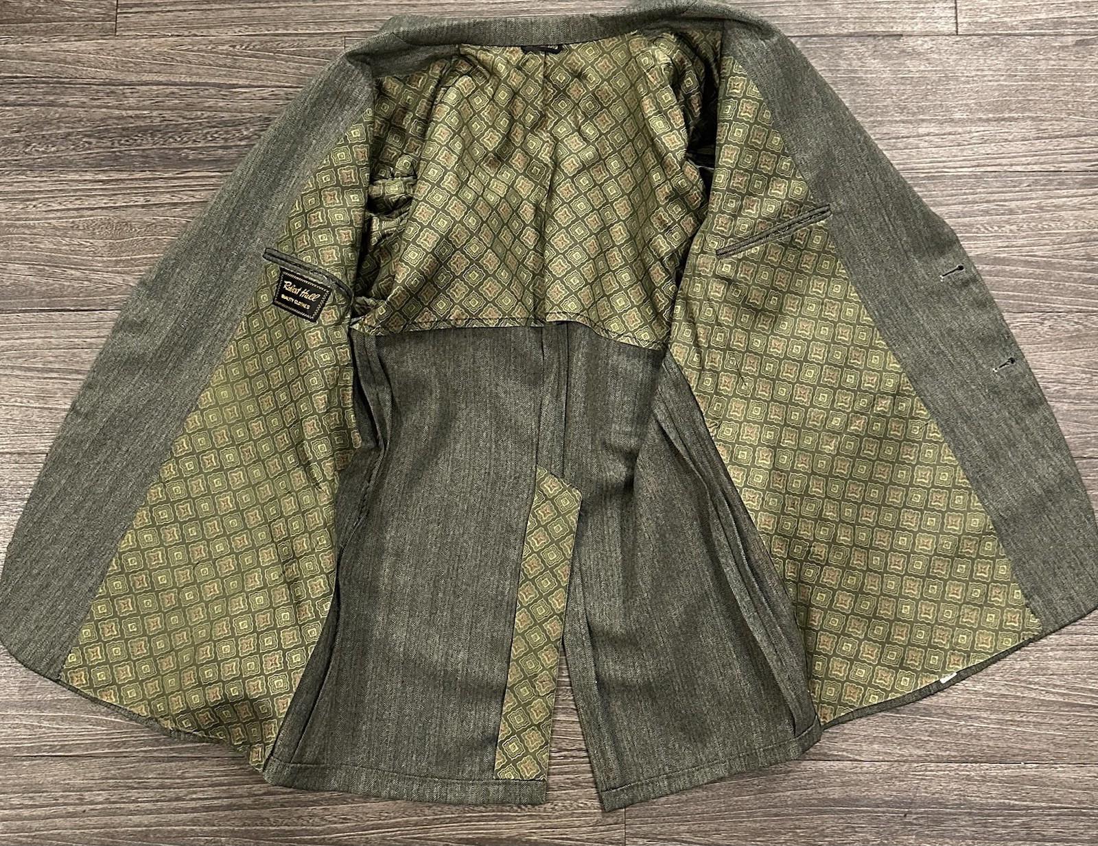 1960s/70s Robert Hall 3 Piece Vintage Suit Sage Green Reversible Vest Size 40R