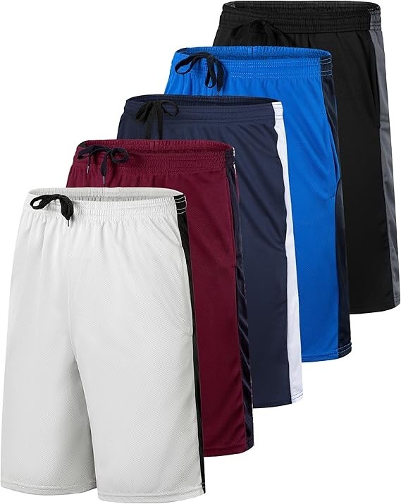 {5-Pack} Men’s Active Athletic Moisture Wicking Performance Shorts (S-3XL)