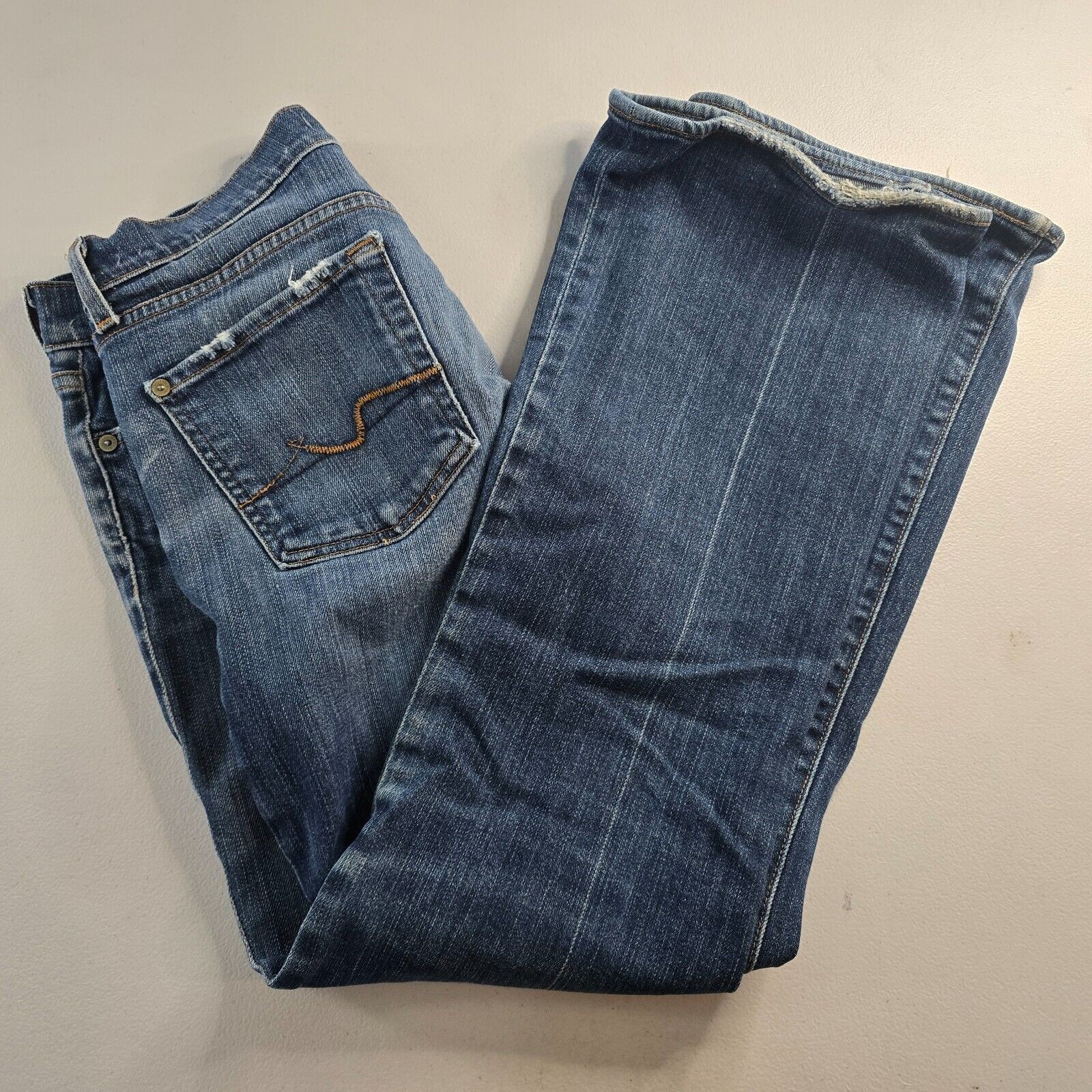 7 For All Mankind Jeans Women’s 28 Blue Flare Medium Wash Slight Distress