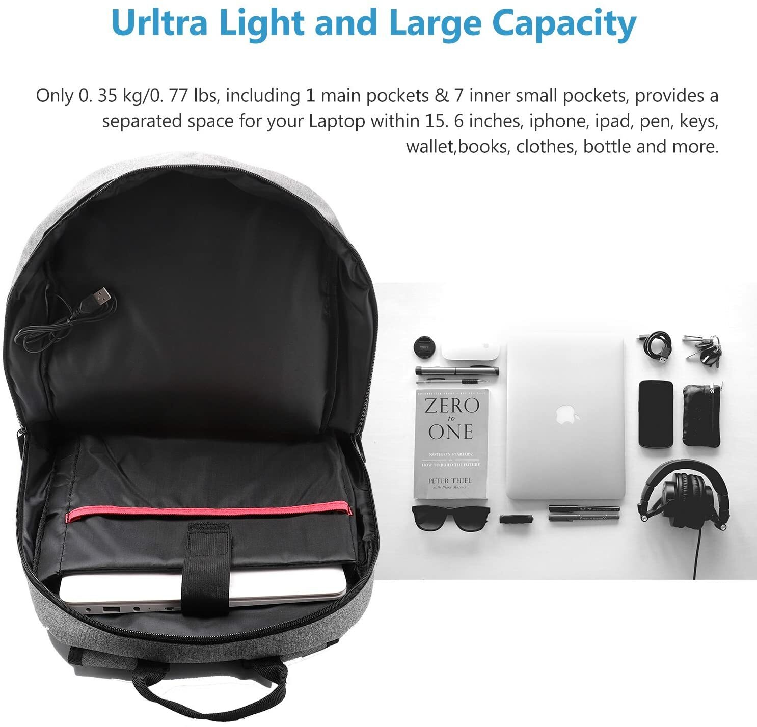 New Large Grey Business Laptop Waterproof Backpack Travel College School Bag
