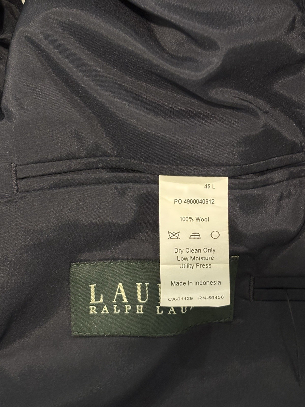 Lauren Ralph Lauren Navy Wool Blazer 46L Single-Breasted 2-Button Notch