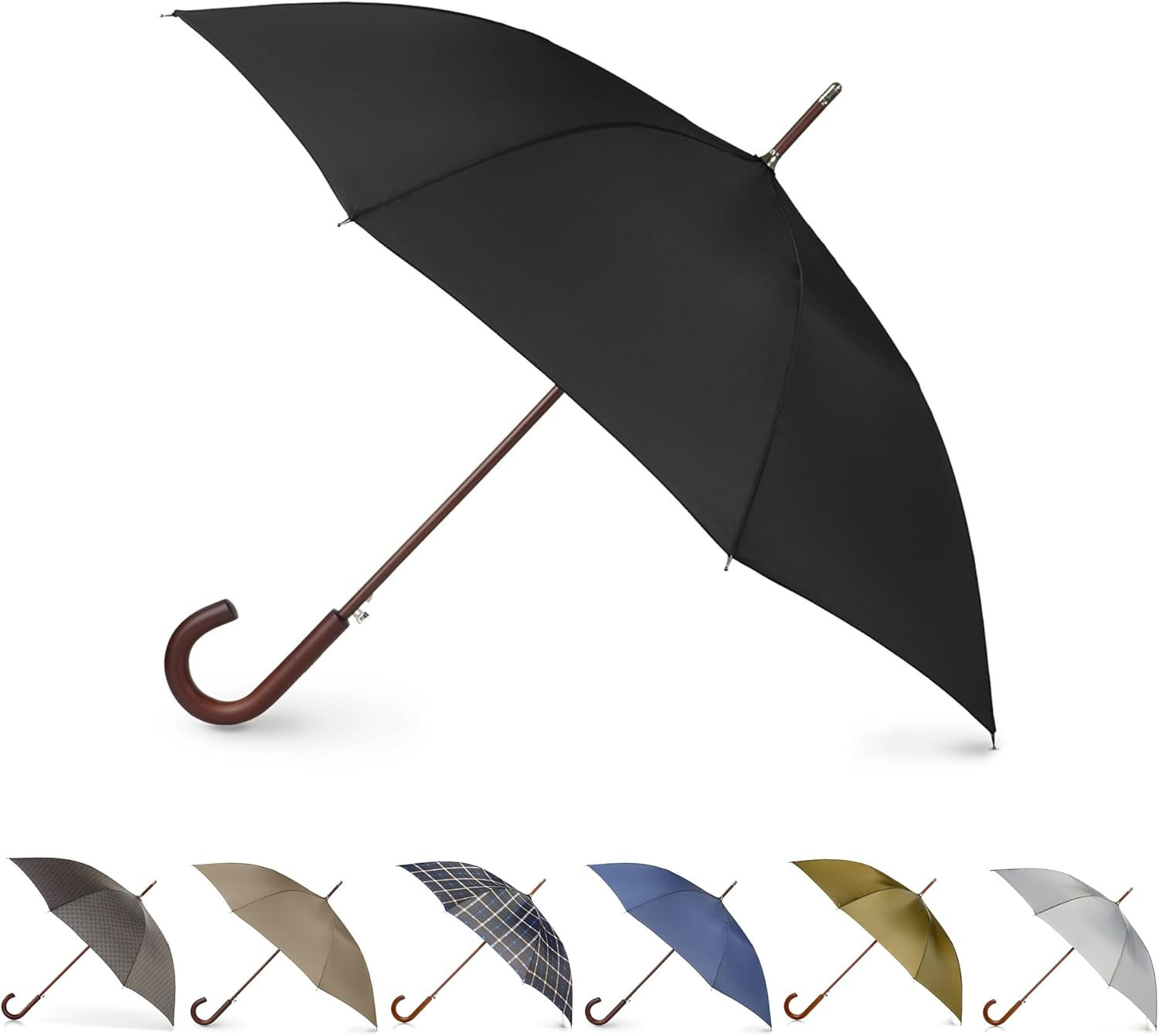Eco-Friendly Auto Open Umbrella with Classic Wooden J Handle – Easy Grip