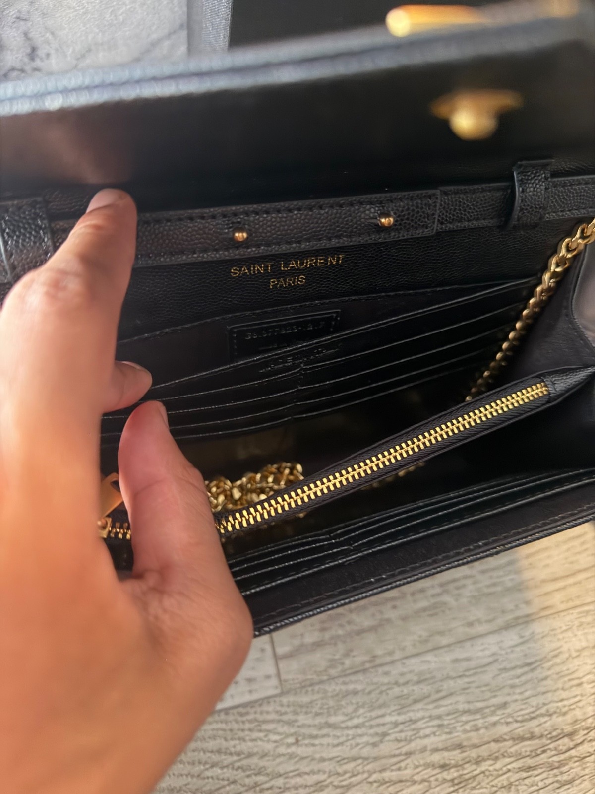 Saint Laurent Black Wallet on Chain Crossbody Gold Chain Bag🙂🙂