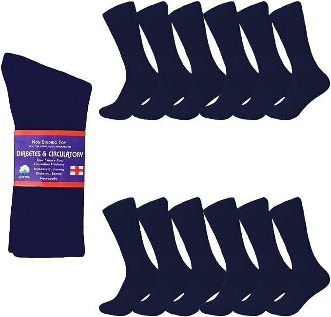 12 Pairs Men’s Health Circulatory Diabetic Cotton crew socks 9-11 10-13 13-15