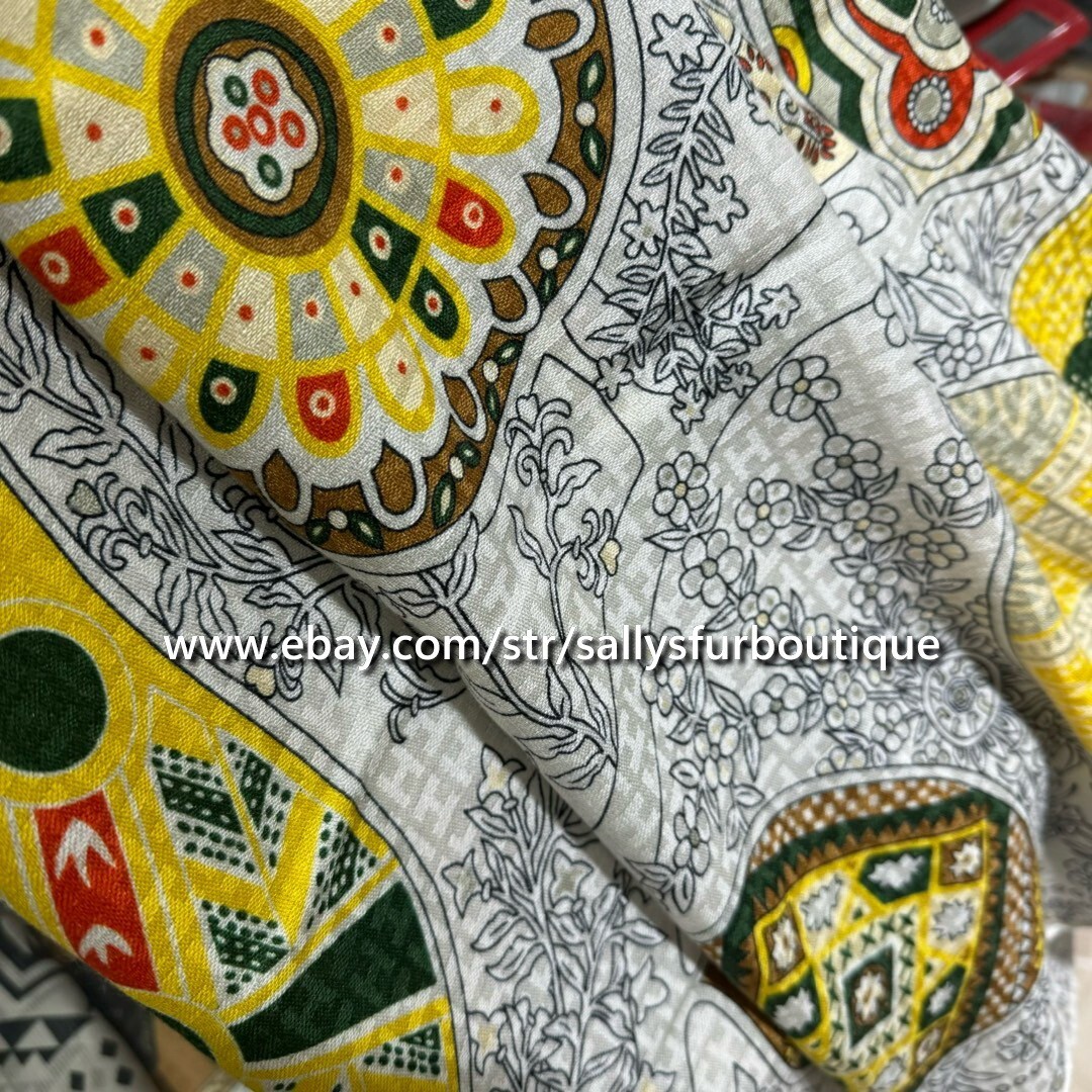 Sallys Jacquard 70% Cashmere 30% Silk Leaves Print Double Face Shawl Scarf 53″