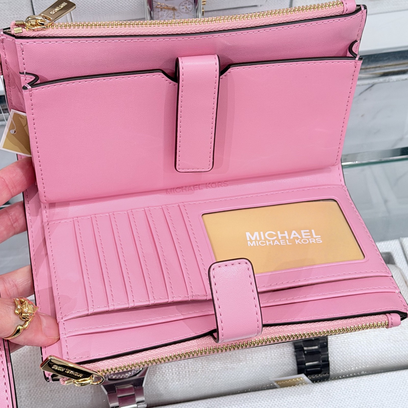 Michael Kors Jet Set Travel Double Zip Wristlet Wallet MK Logo Ombre Carnation