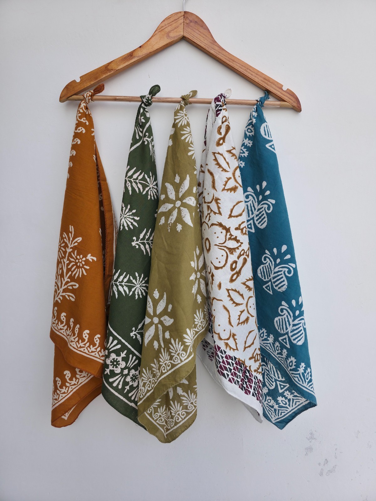 Organic Cotton Bandana Set of 5: Paisley Print Hand Blocked Scarves