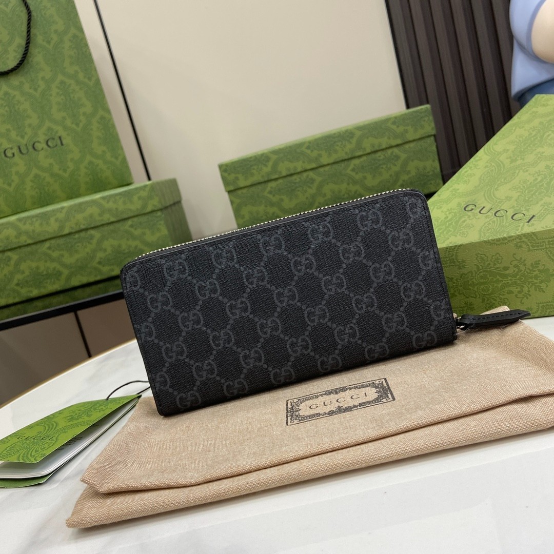 GG Black Supreme Canvas Kingsnake Zip Around Long Wallet 19*10*2.5