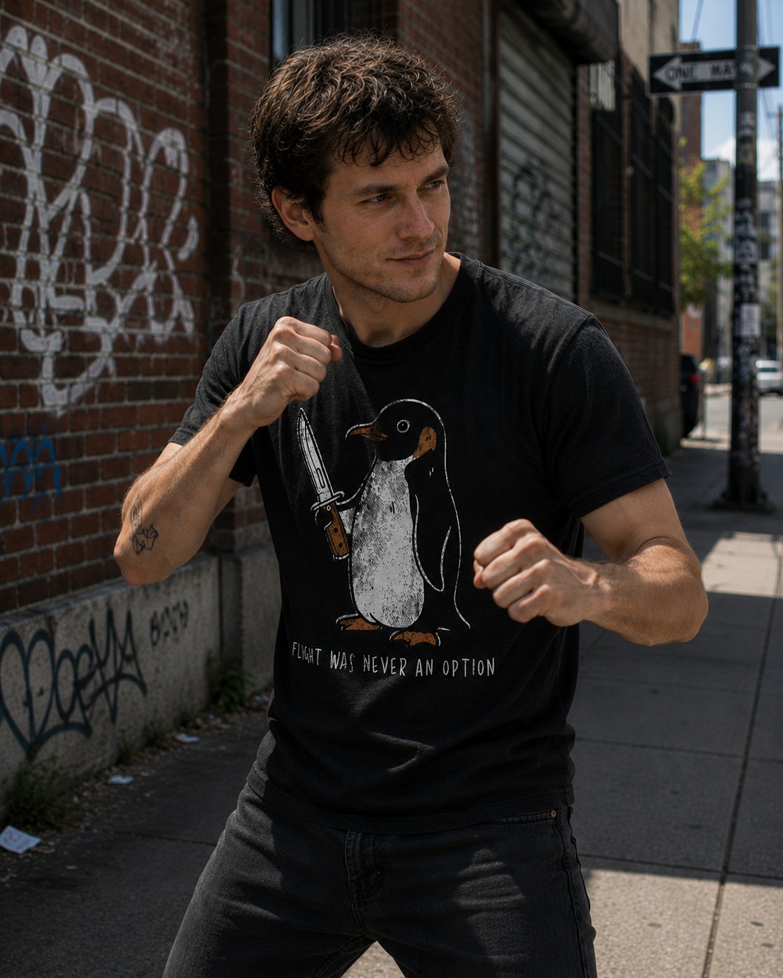 Mens Funny T Shirts Flight Was Never An Option Sarcastic Penguin Graphic Novelty