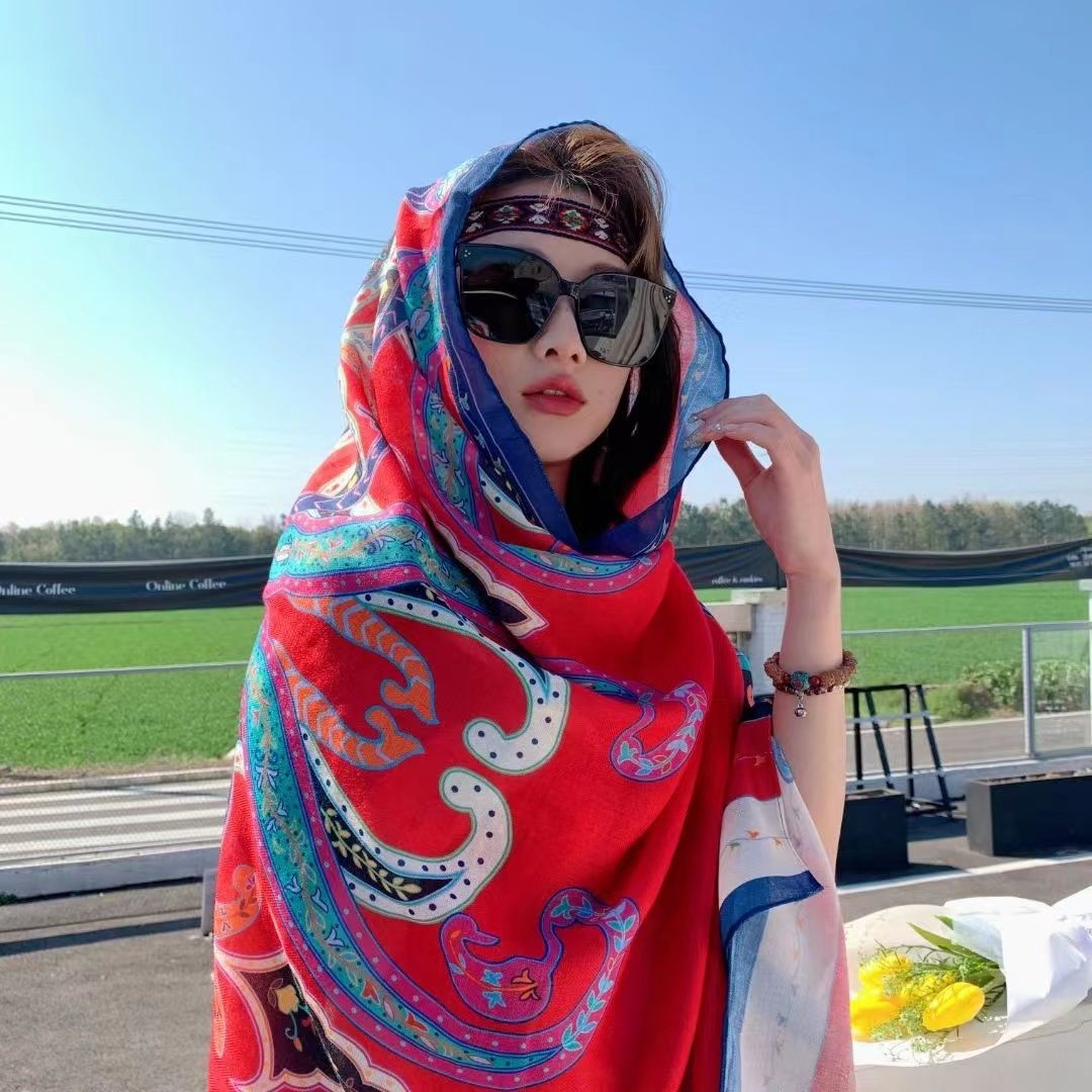 Boho Ethnic Scarf Shawl Wrap Long Lightweight Cover Up for Beach Sun Travel