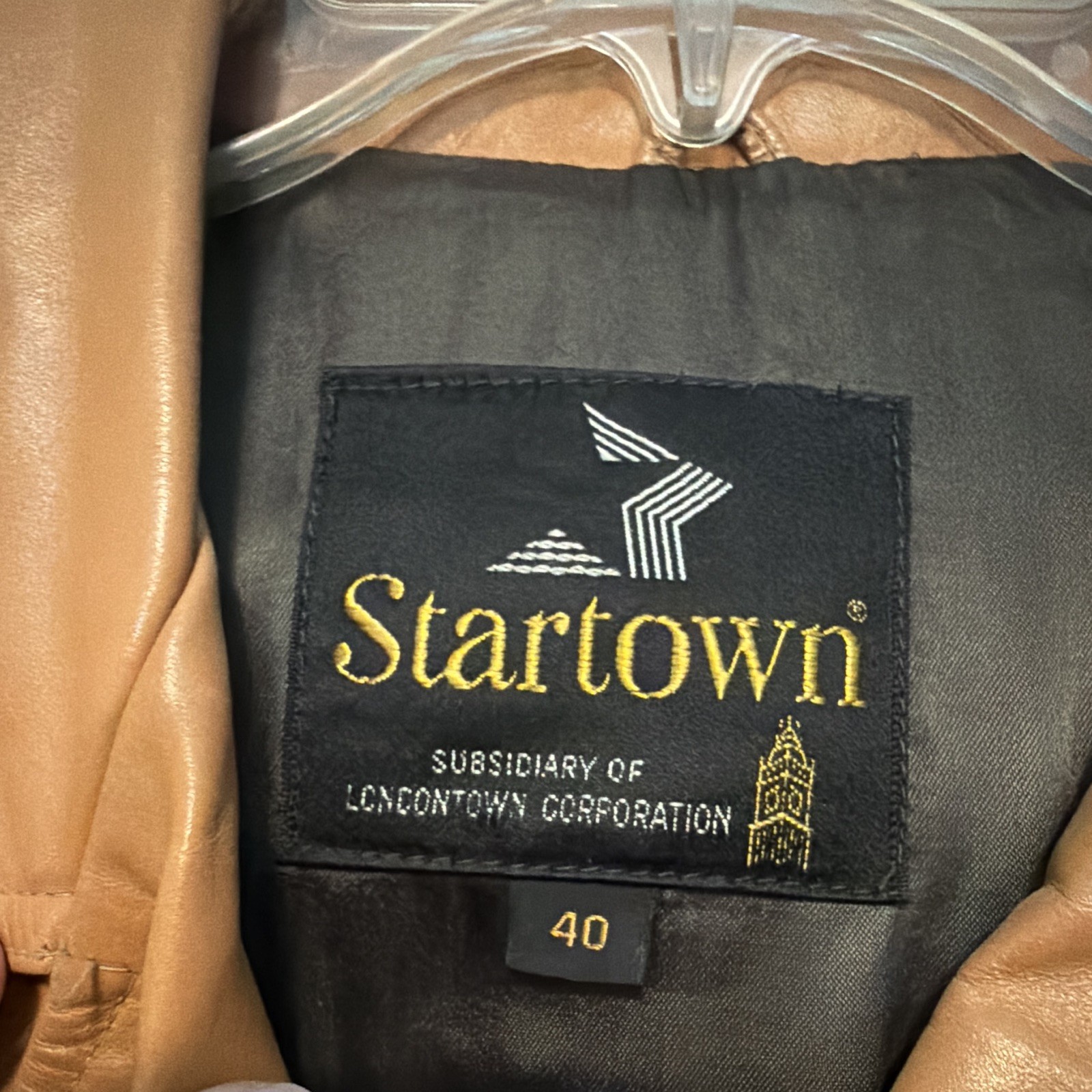 Startown Men’s Brown Leather Jacket Button Closure Spread Collar Pockets 40