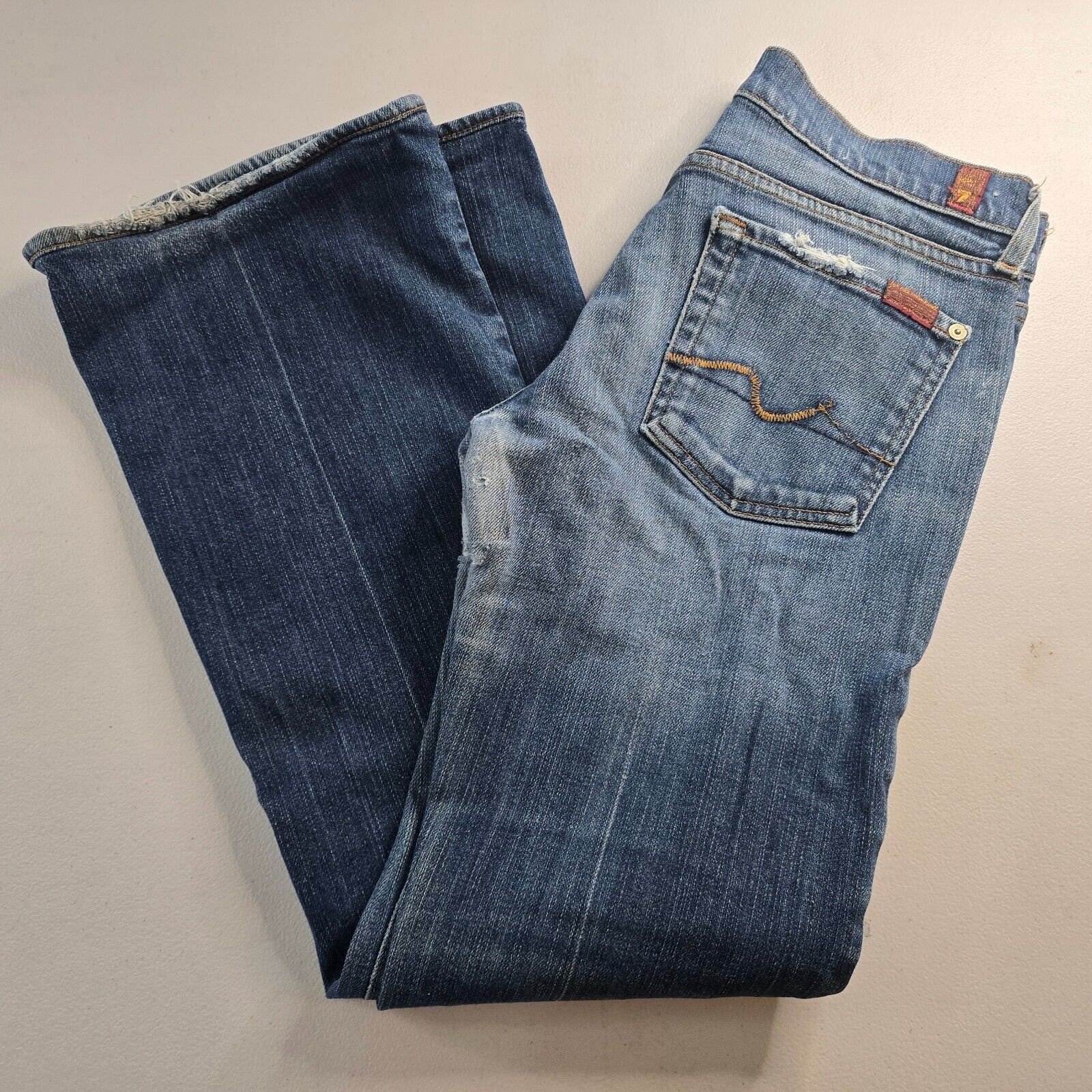 7 For All Mankind Jeans Women’s 28 Blue Flare Medium Wash Slight Distress